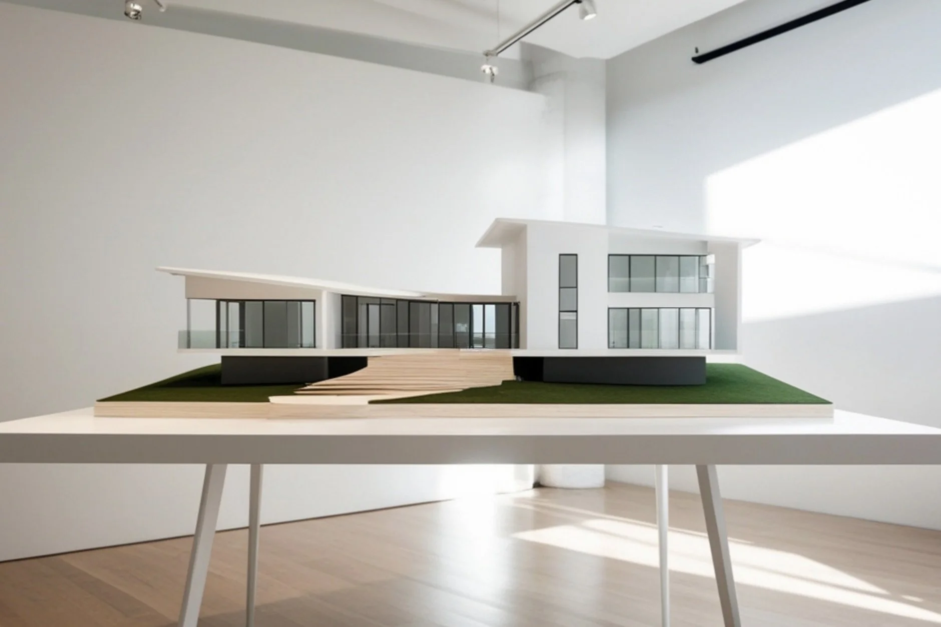 Tisch weiß mit Modell eine großzügigen modernen Villa