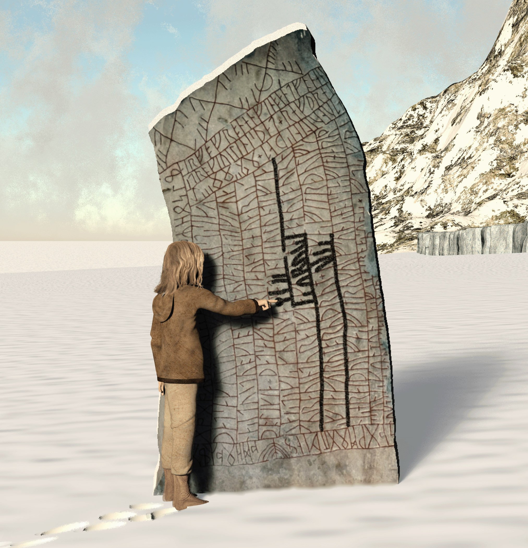 Charcoal tracing of the search for Siggi