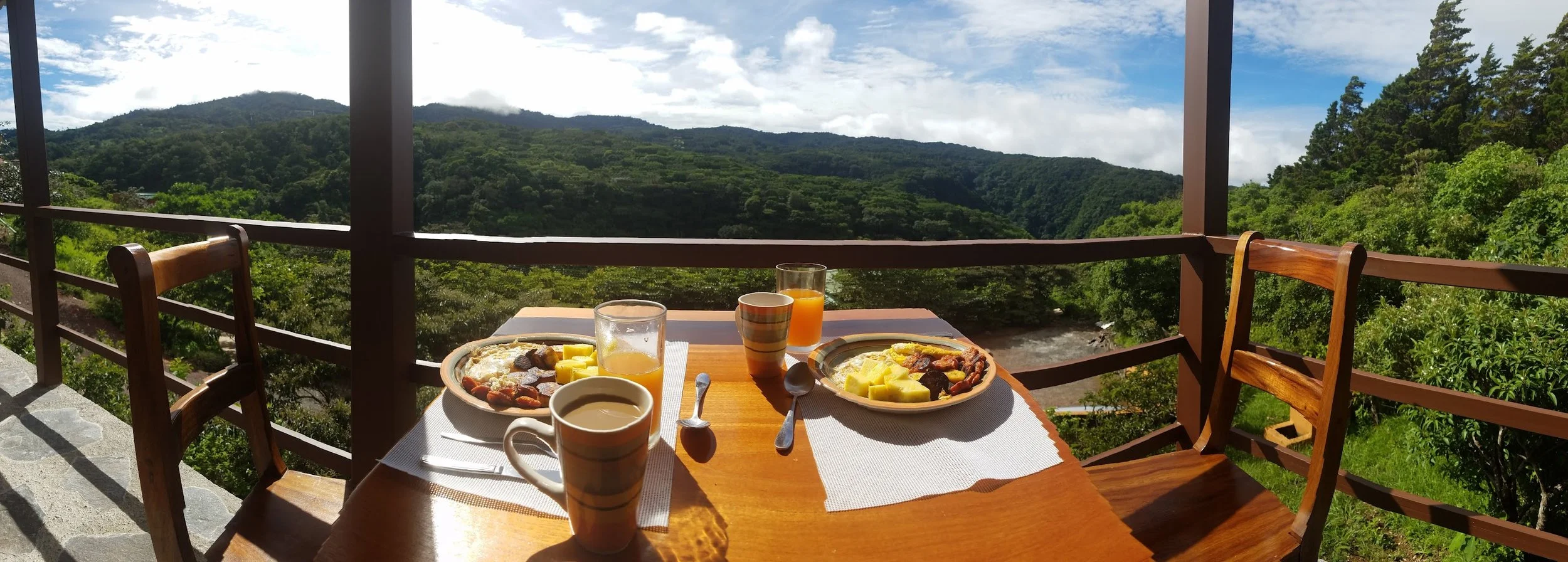 Breakfast balcony view Rainbow Valley Lodge Monteverde Costa Rica cloud forest