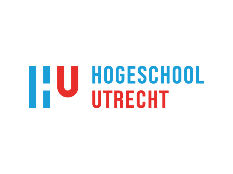 Logo van Hogeschool Utrecht met blauwe en rode letters