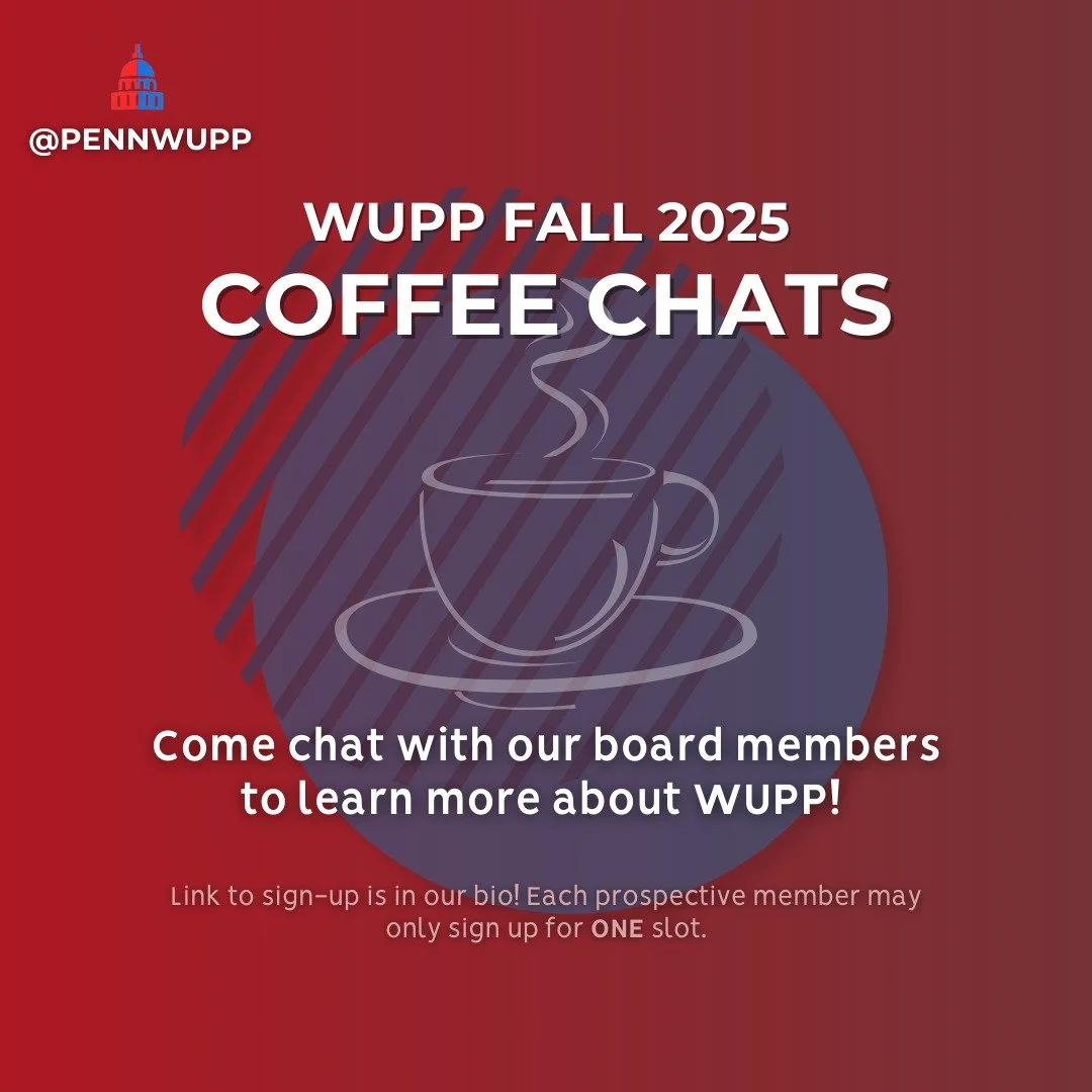 Interested in learning more about WUPP? Sign up for a coffee chat with one of our board members! Link in bio.
LIMIT 1 COFFEE CHAT PER PROSPECTIVE APPLICANT