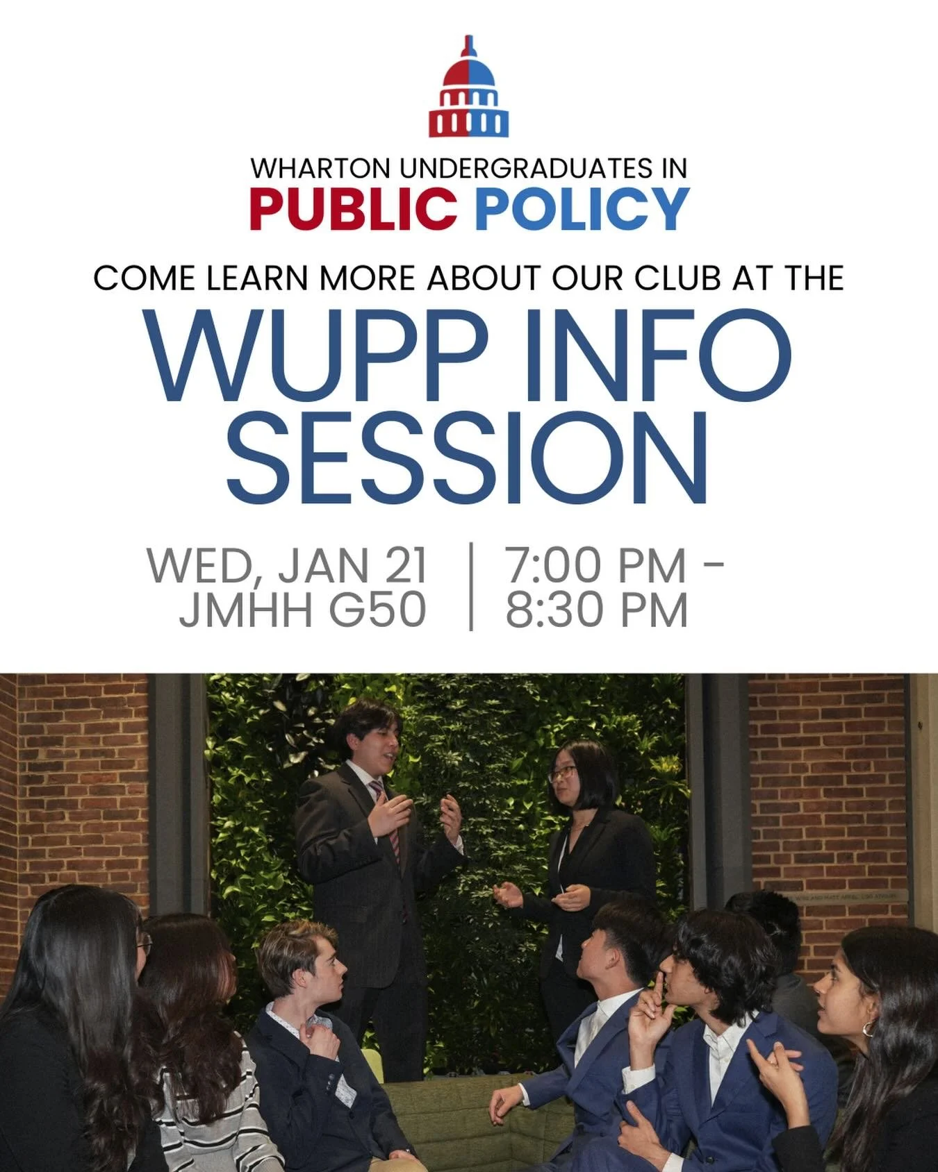 MARK YOUR CALENDARS! 📣

WUPP will be holding a Spring 2026 Info Session on Wednesday, January 21st from 7:00-8:30PM in Huntsman G50! We&rsquo;ll be sharing more information about our clients, events, and goals for this semester. Can&rsquo;t wait to 