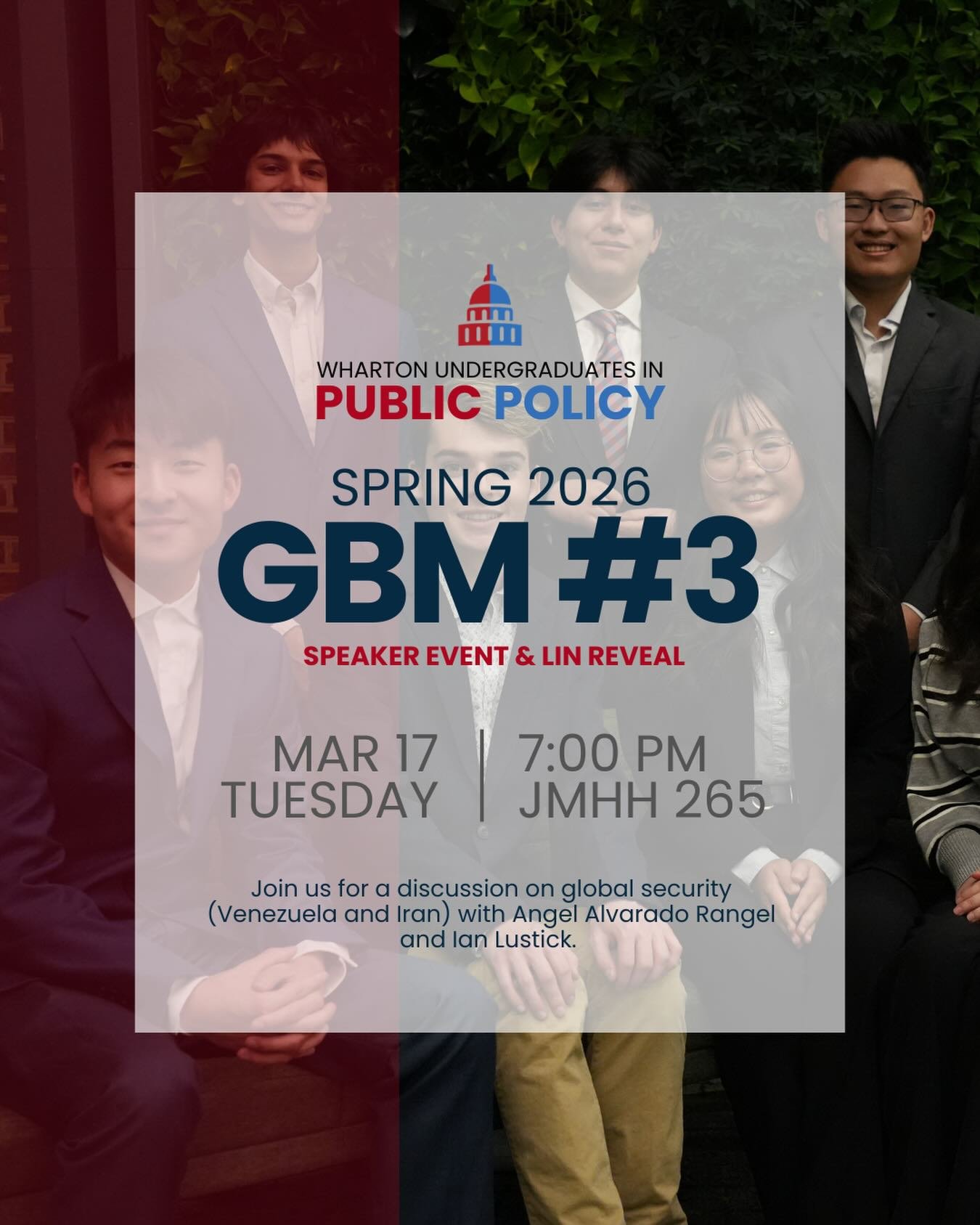 Our third GBM of the year will be held this Tuesday, 3/17 from 7:00-8:00 PM in JMHH 265. This meeting is mandatory for ALL committee members and GBM members are welcome to join as well. We look forward to seeing you there!