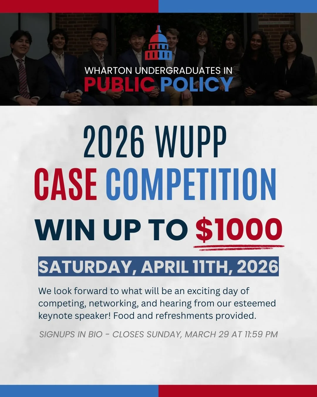Sign up for WUPP&rsquo;s annual Case Competition! ⭐️
PRIZE POOL: $1,800 total (1st $1,000, 2nd $500, 3rd $300)

Note: you do not have to compete in the Case Competition in order to join speakers!

Case Competition Details: 
Student teams will present