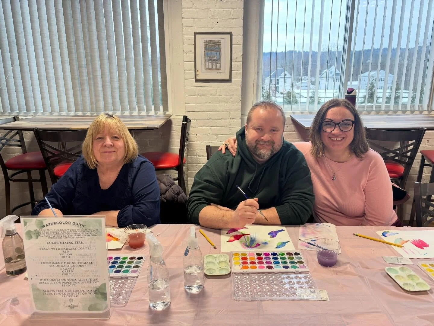 Two back-to-back painting parties today and my heart is so full 🤍

We started with an adult class, then welcomed a beautiful multi-generational group &mdash; and everyone learned basic watercolor techniques before painting their own Love Birds piece