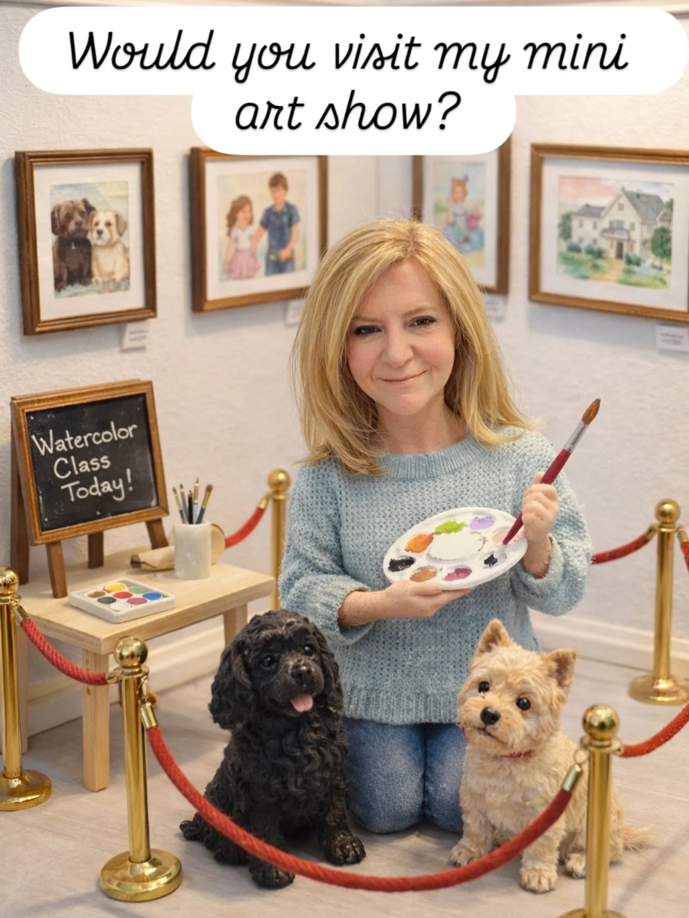 If my life were a dollhouse art show&hellip;

🎨 Art teacher
🖌️ Watercolor artist
🐶 Black cocker spaniel mom
🐶 Blonde terrier mom

This might actually be my dream studio setup 🤍

Custom commissions + private classes are open.&rdquo;

#customart #