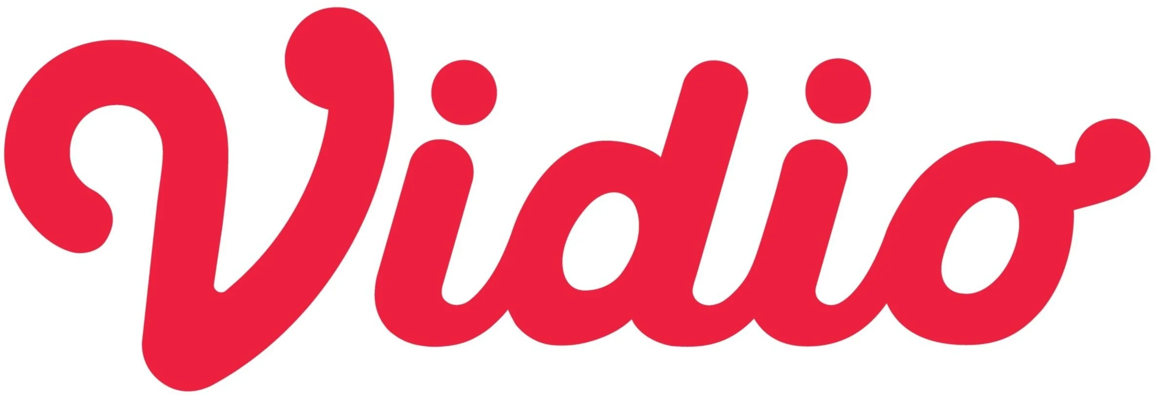 Red text spelling 'Vidio' in a stylized font.