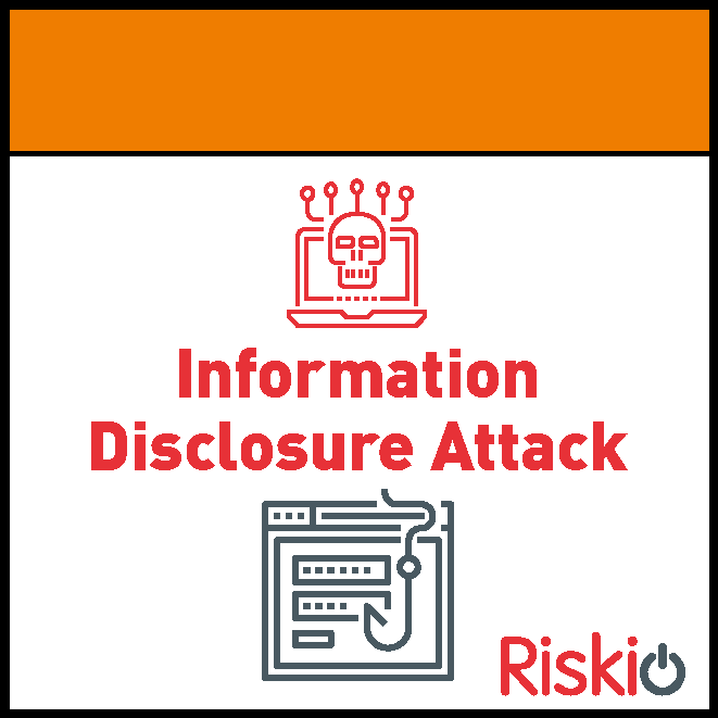 Graphic warning about information disclosure attack with a hacker skull and a computer code symbol, and the RiskIQ logo.