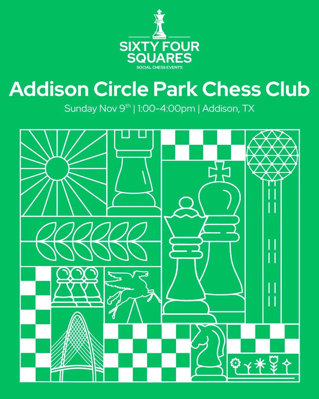 Sunday Chess in the Park

By popular demand, I will be hosting another chess in the park day! Join us for a laid-back afternoon of strategy, sunshine, and socializing at Addison Circle Park! Whether you're a chess enthusiast or just want to try somet