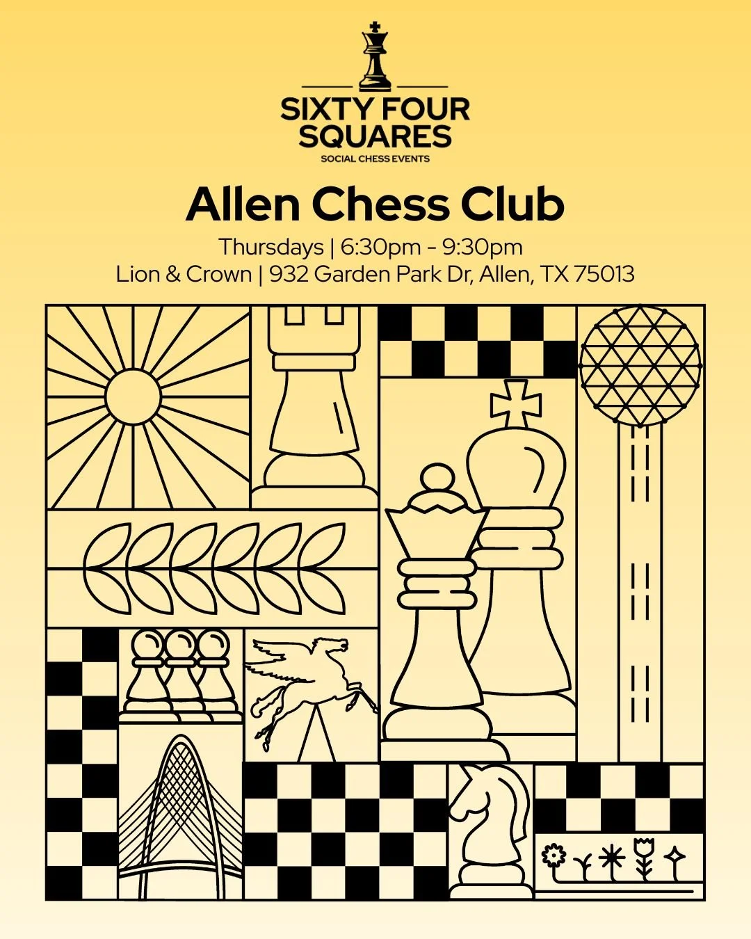 Allen Chess Club &mdash; Chess &amp; Conversation

An adult social chess night &mdash; no pressure, no rankings.
Tired of screens and small talk? Join us for a relaxed, in-person chess night built around real conversation and genuine connection. This