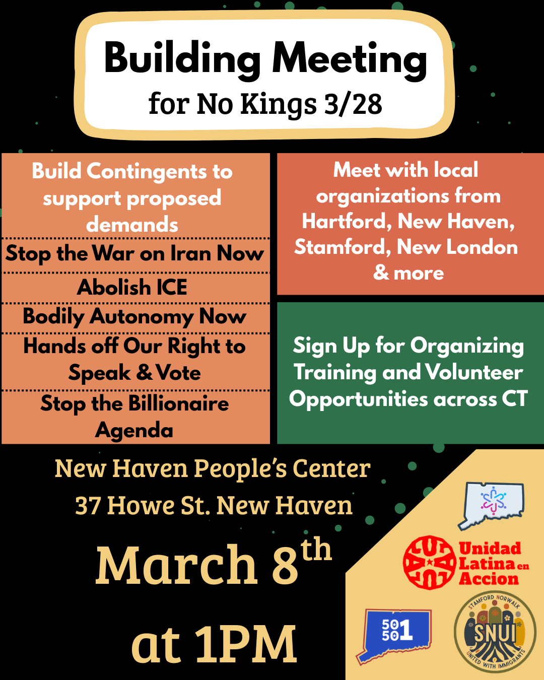 Building Meeting for No Kings March 28th