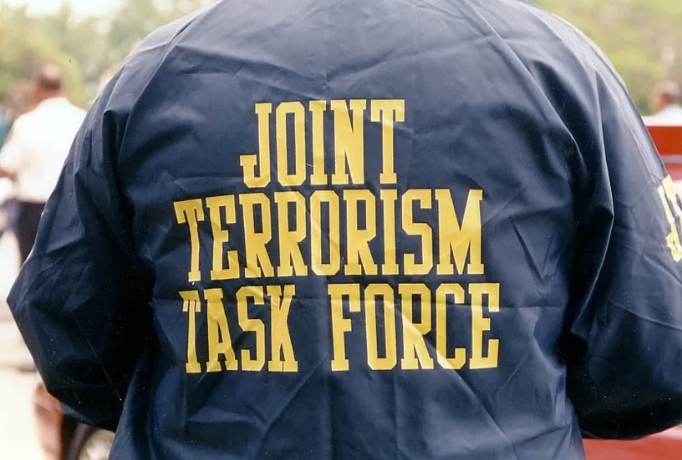 Back of a wrinkled jacket reading: Joint Terrorism Task Force