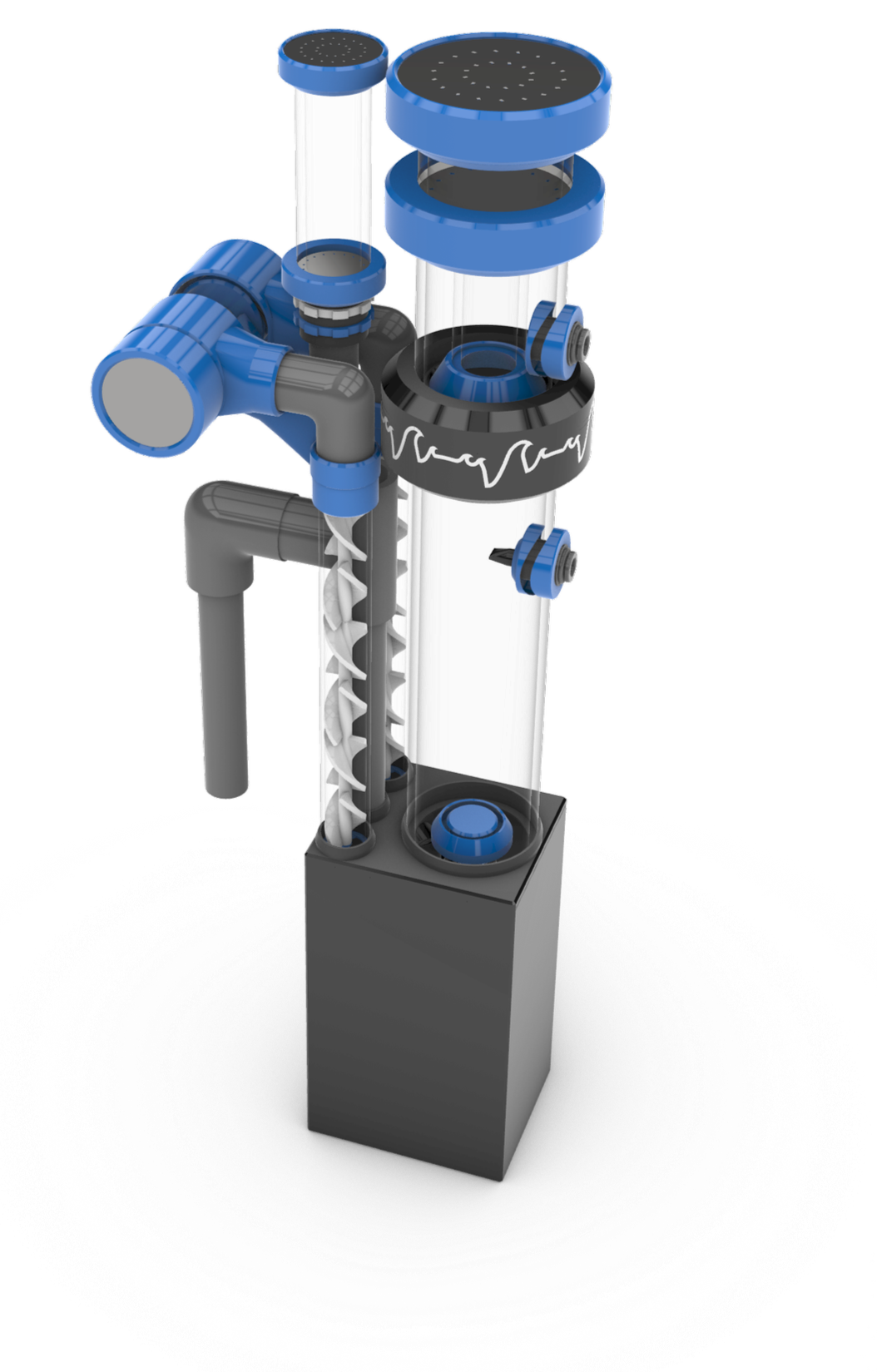 Reef aquarium recirculating protein skimmer, with carbon filter air filter, co2 scrubber, marine grade titanium parts, and delicate controls.