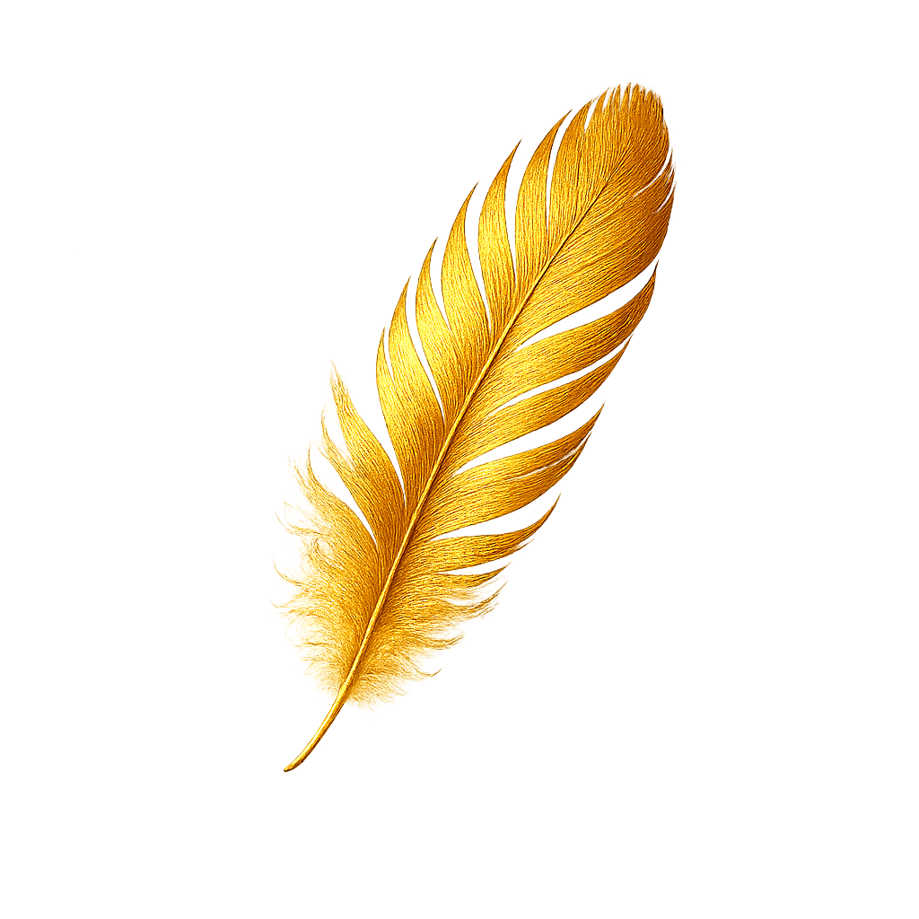 Golden feather against black background