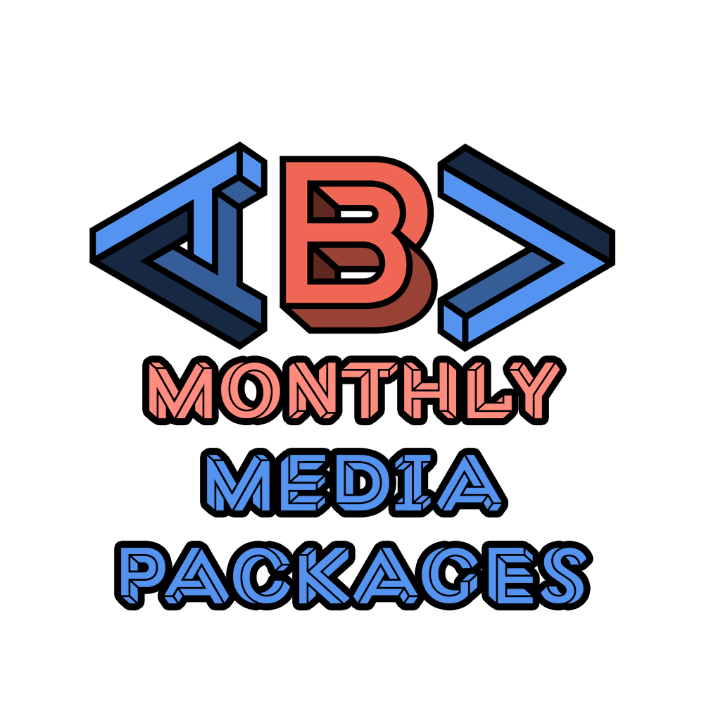 Digital illustration with code symbols and text reading 'Monthly Media Packages'.