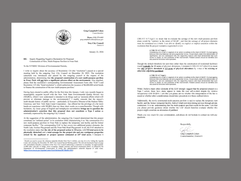 1/22/26 to DEC: SEQRA Declaration for Frear Park