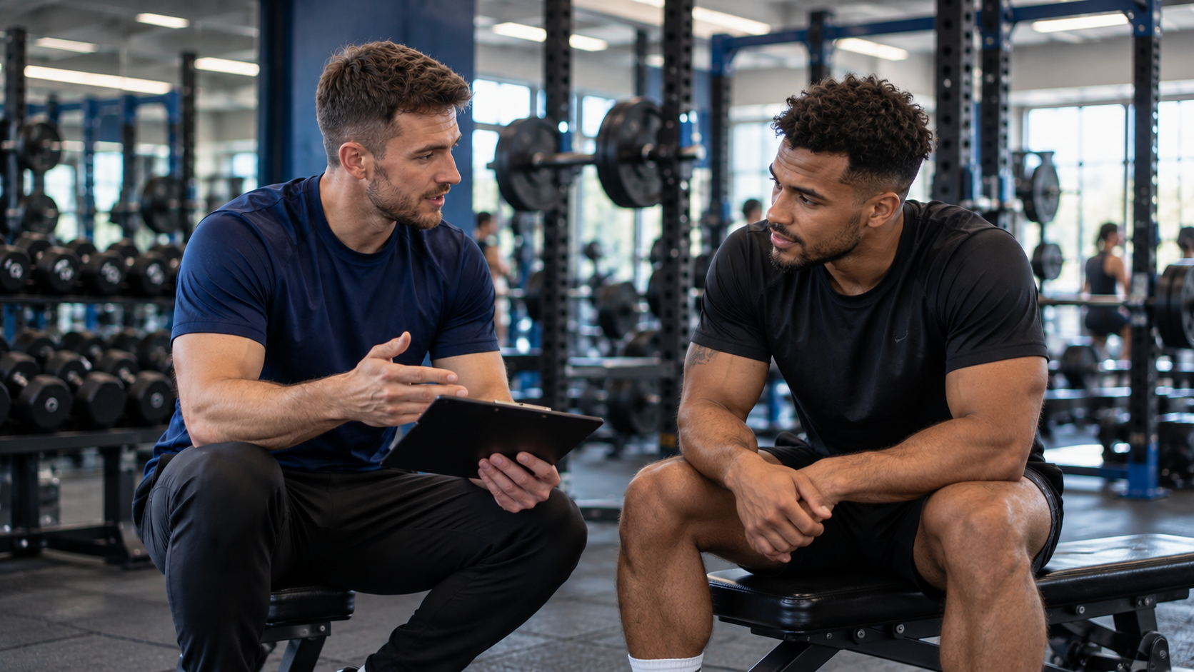 personal trainer explaining to his client