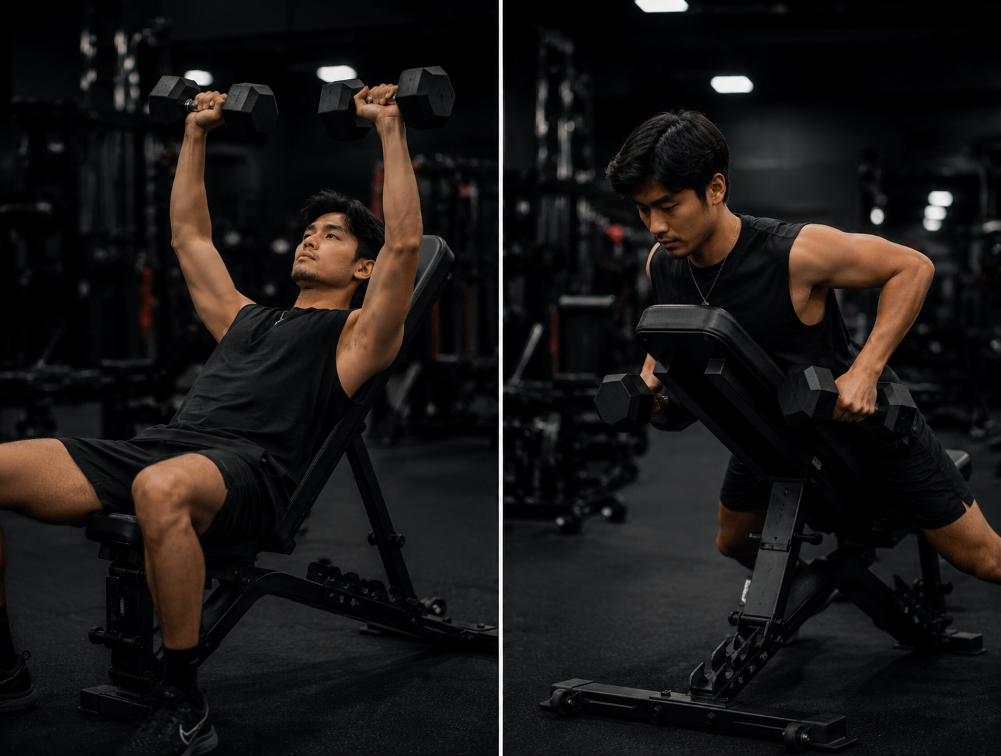 man performing incline dumbbell bench press and chest supported rows