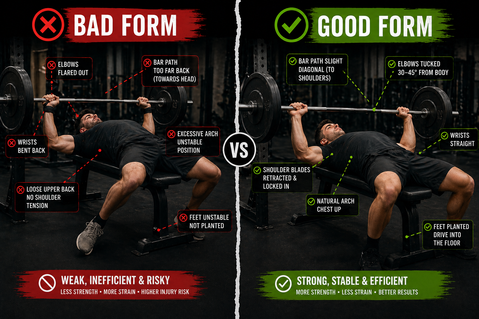 bench press bad form vs good form