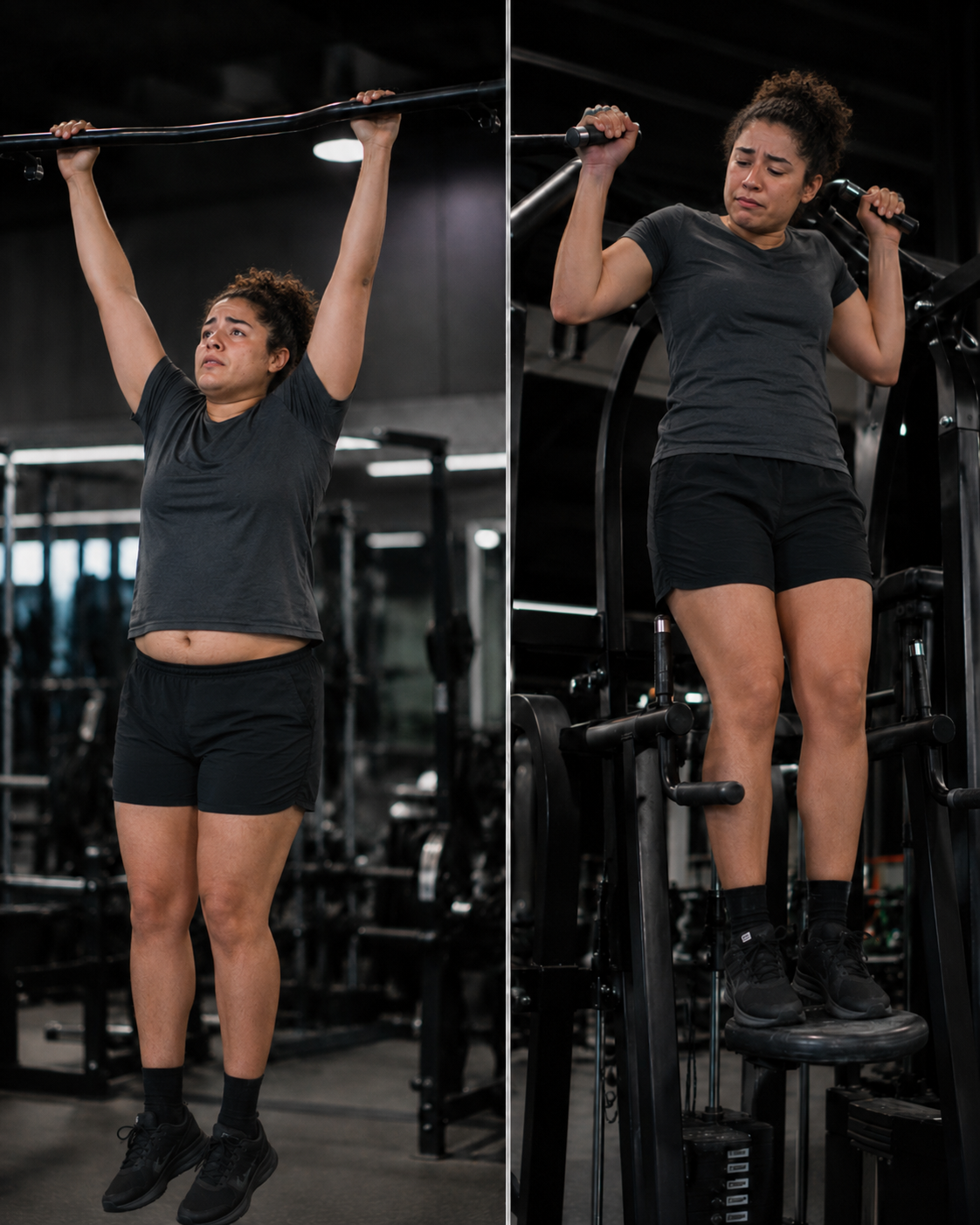 woman struggling with a pull up