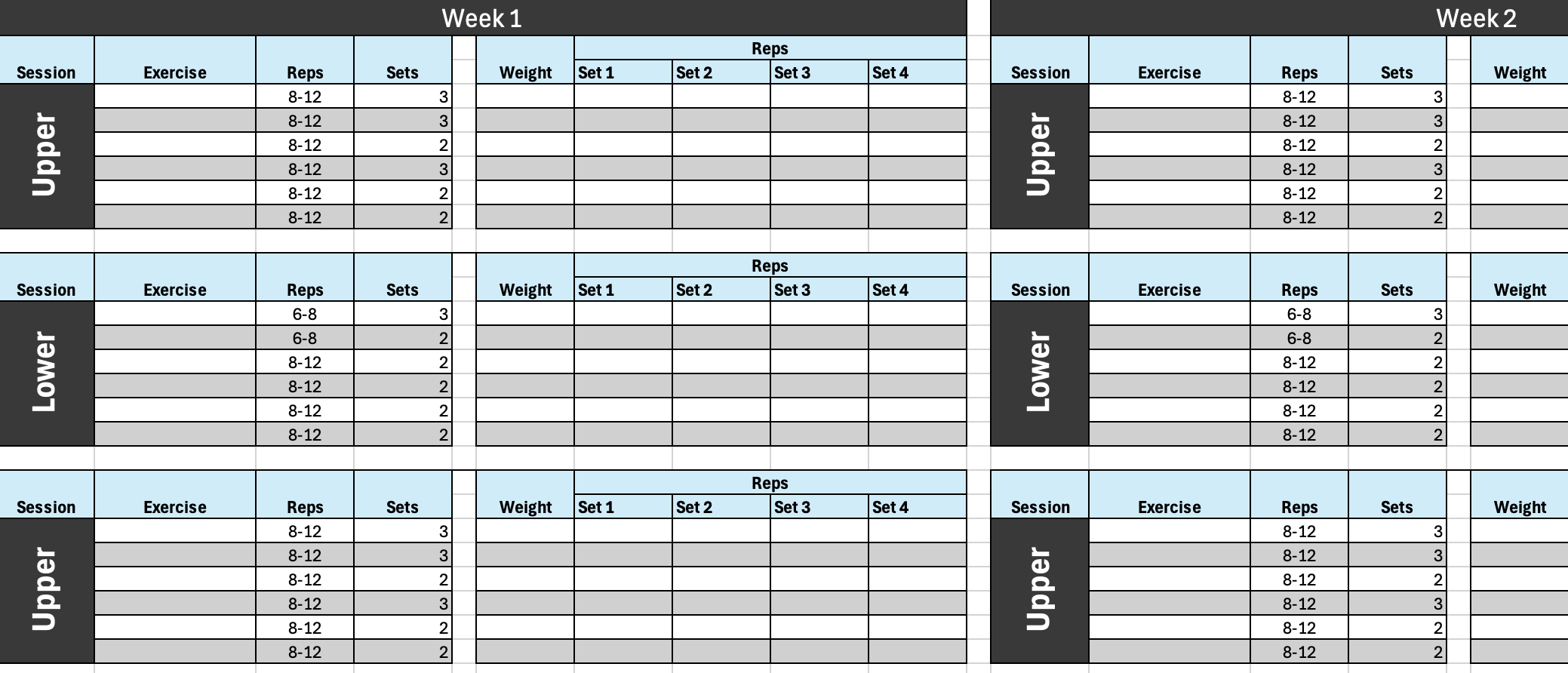 upper/lower programme example