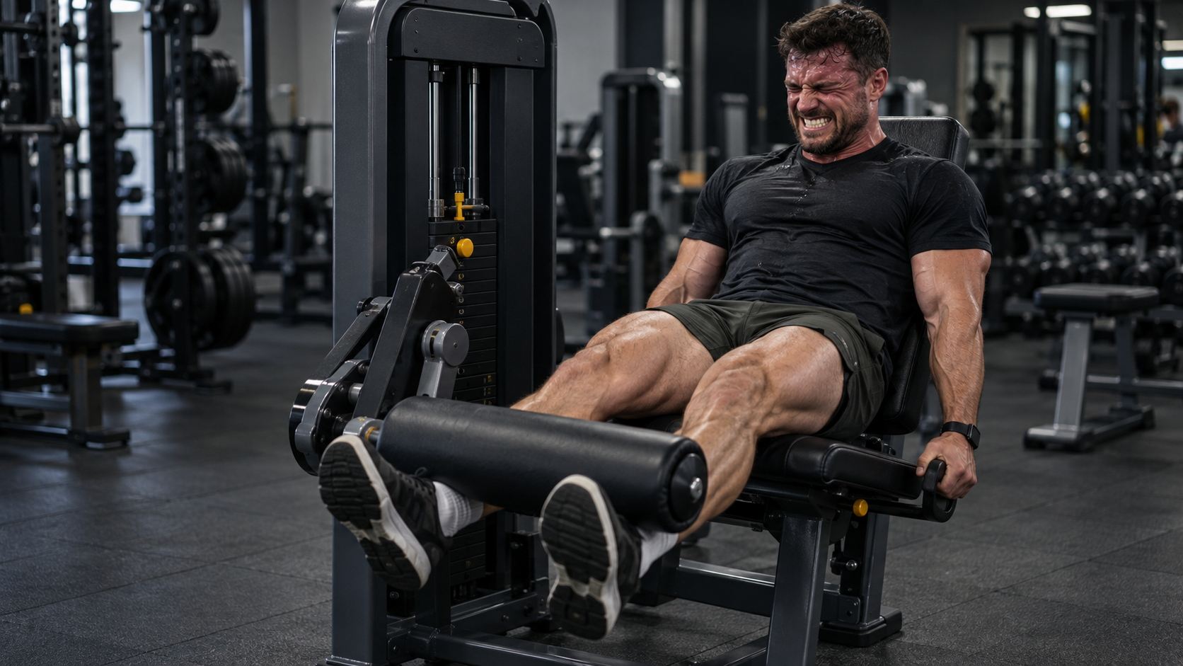 man performing leg extension to absolute failure