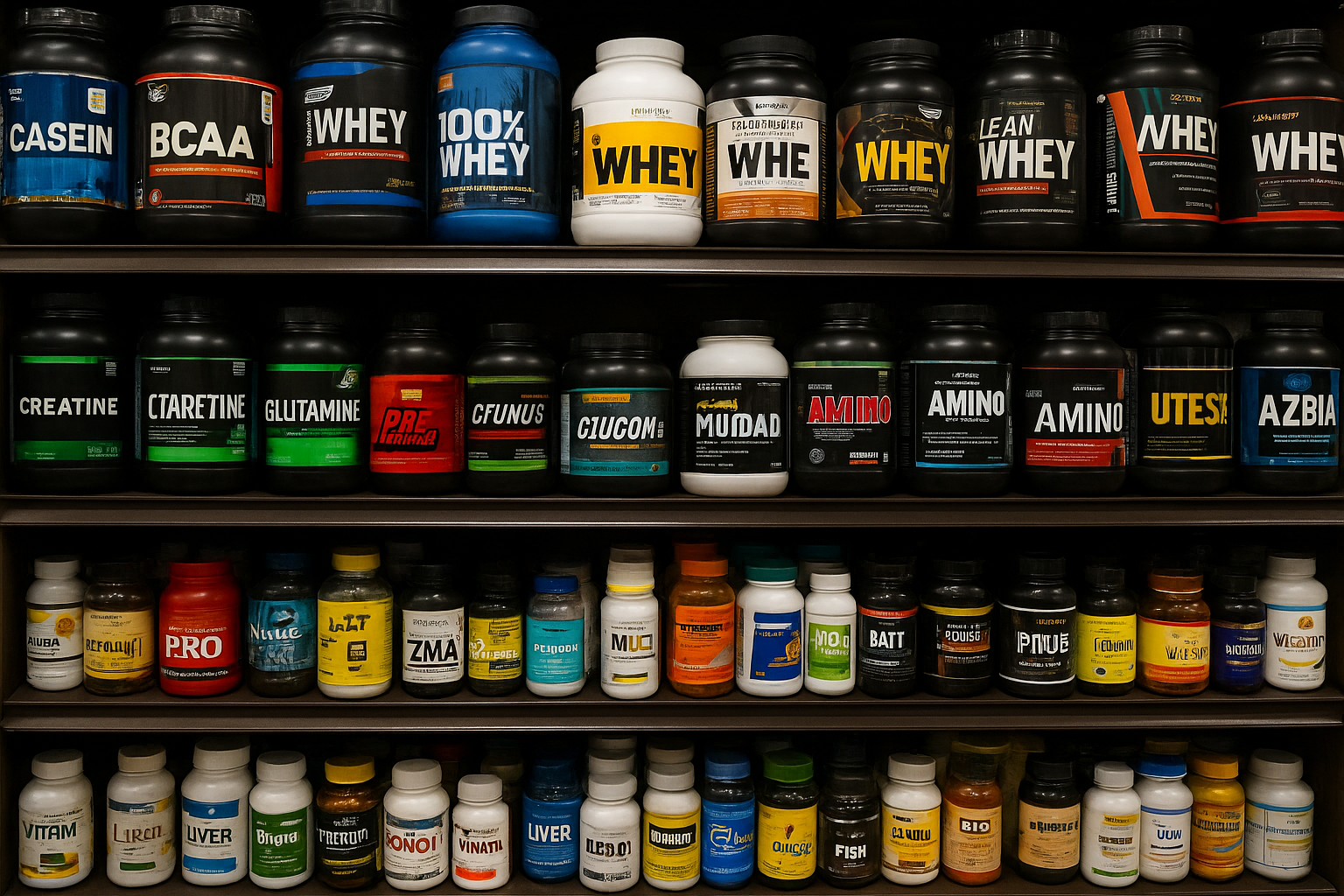 Overstocked shelf of supplements