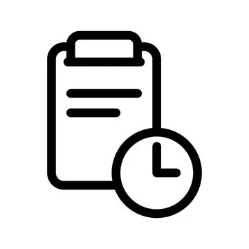 Icon of a clipboard with a clock, representing scheduling or time management.