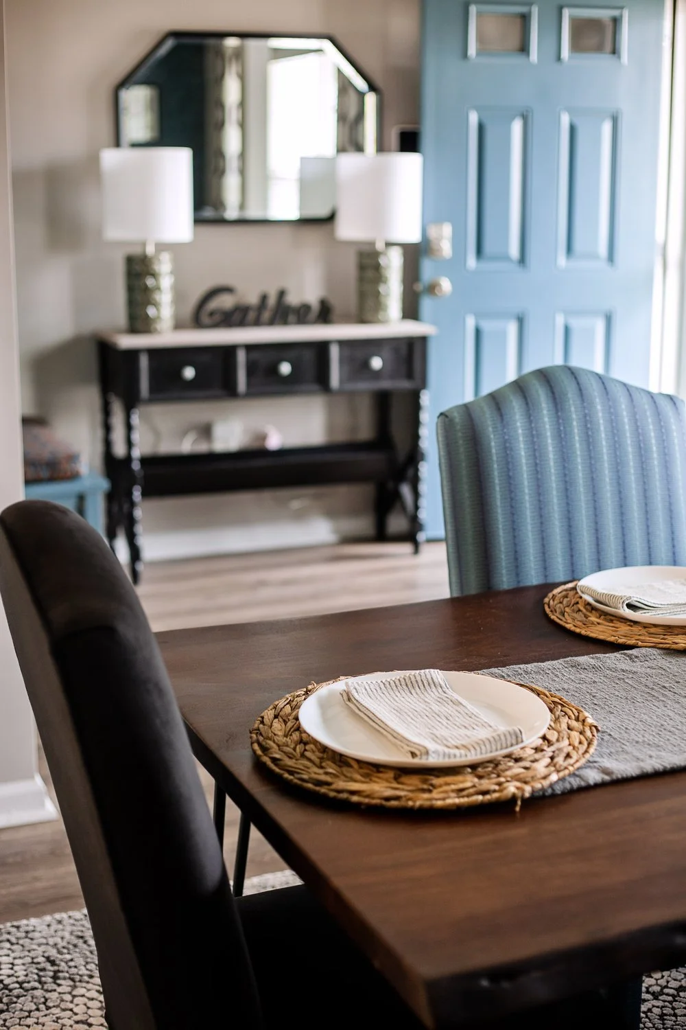Full-service dining room design blending timeless elegance with functional flow, created by Marlaya Ross in Knightdale, NC.