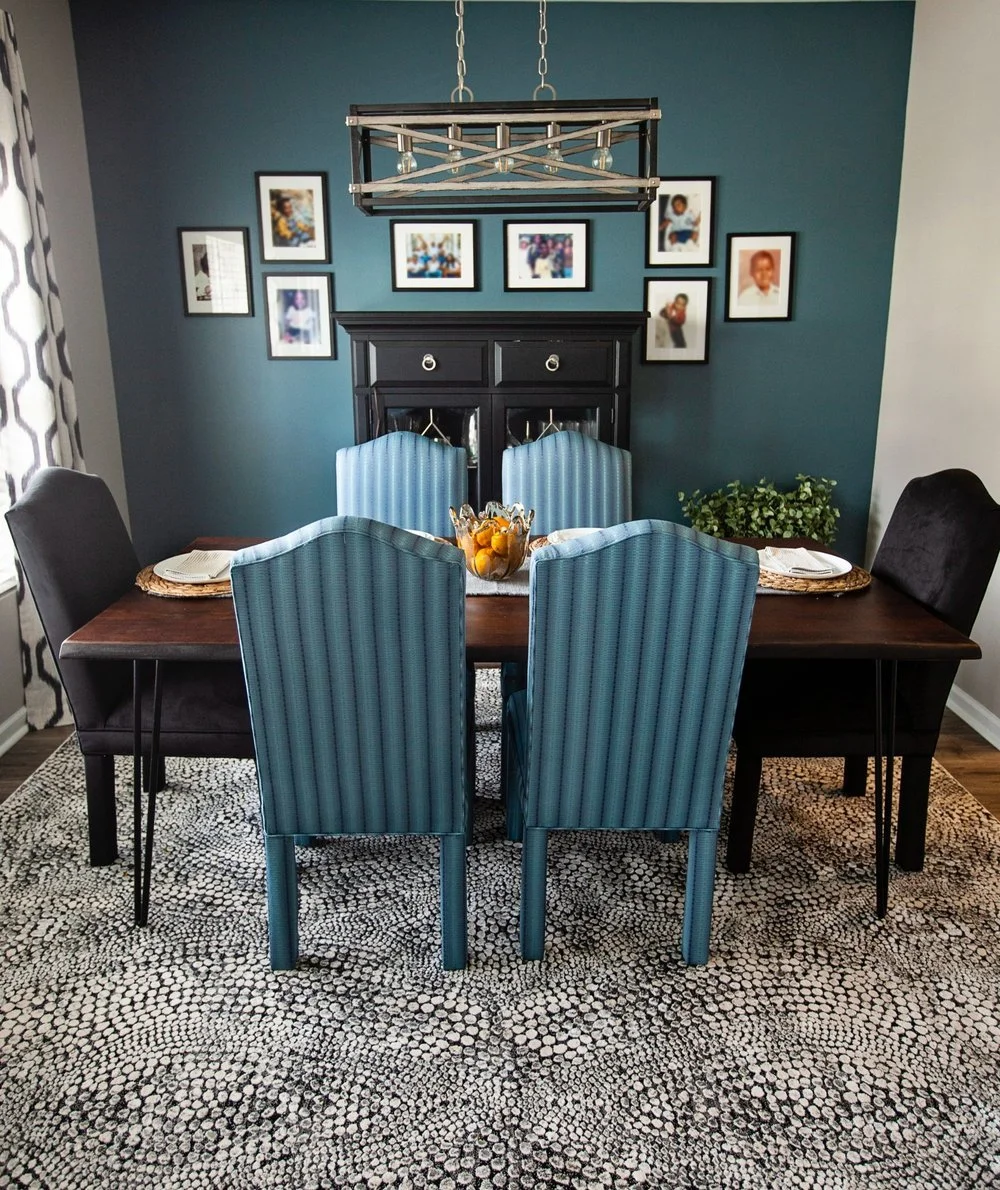 Elegant dining room designed by Studio One Nine Design, featuring curated finishes and full-service design expertise in Knightdale, NC.