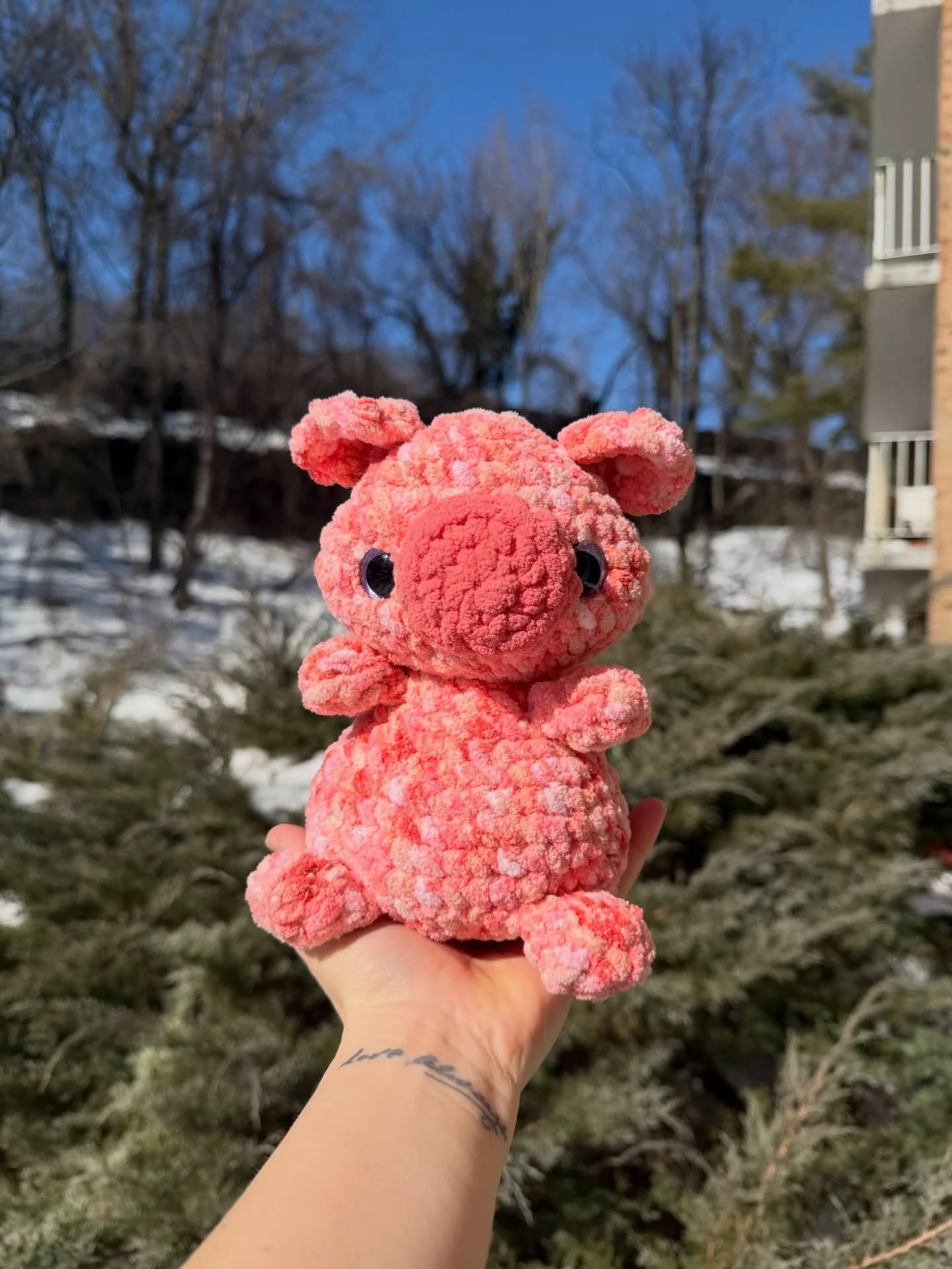 Couldn&rsquo;t wait to make the next of @allfromjade &lsquo;s couch brigade, Pepe the pig! 🐷 Pepe&rsquo;s got a fun beanie butt and a sweet squiggly tail. 🥰