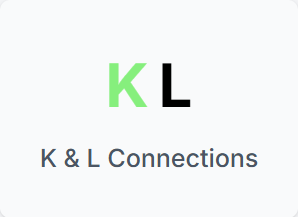 Logo with the letters 'K' in green and 'L' in black, above the text 'K & L Connections'.