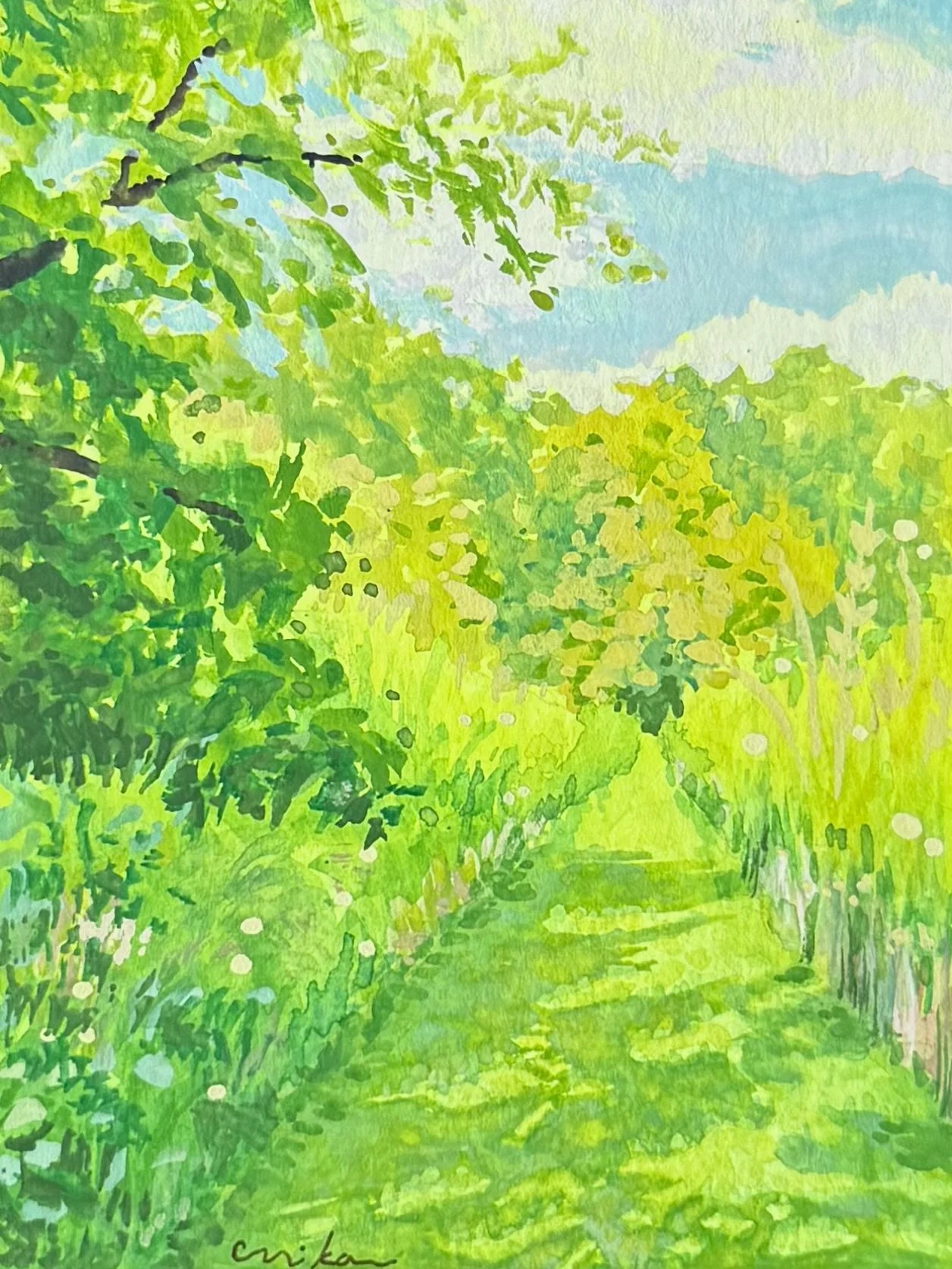 Sunlit Path, 4”x6”, Gouache | September 2025 | -sold-
