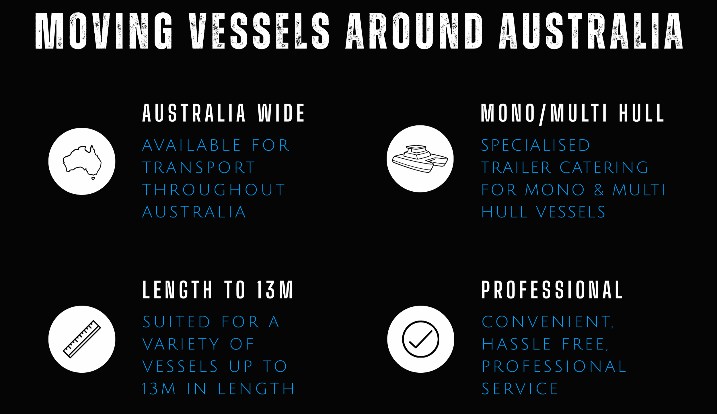Interstate Boat Transport Australia. Australia Wide. Mono and Multi Hull Catamarans. Vessels up to 13 meters. Professional boat transport services.