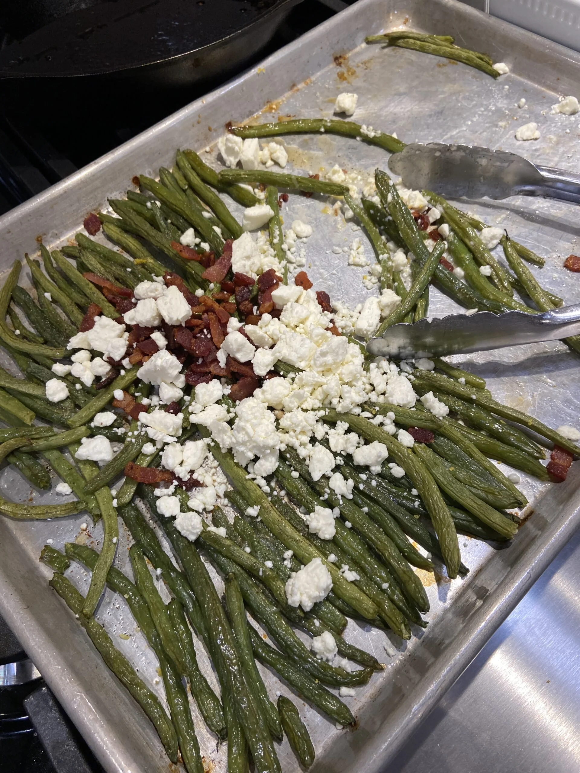 Roasted Green Beans w/ Bacon, Feta, & Lemon