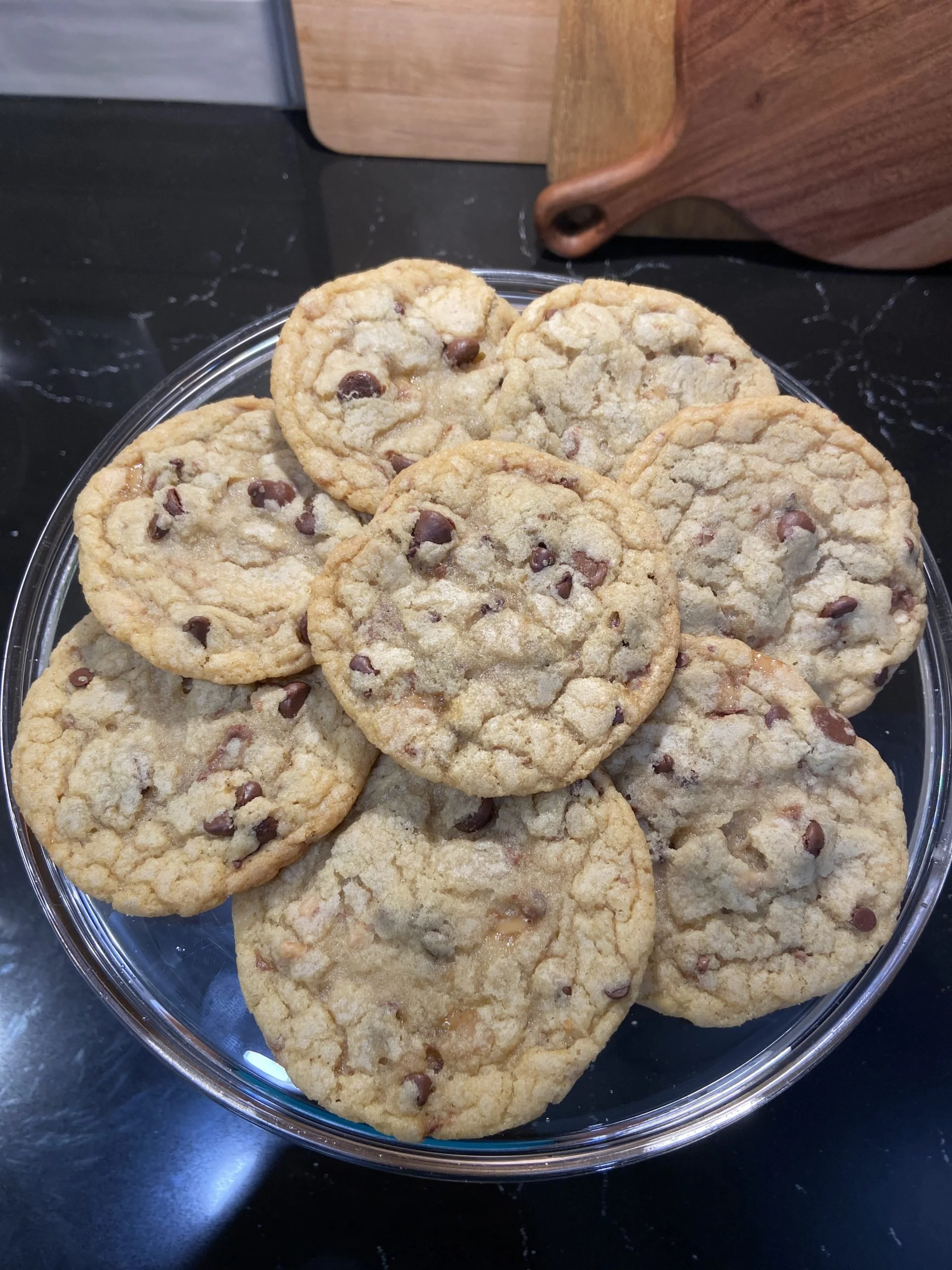 Thin & Chewy Toffee Chocolate Chip Cookies