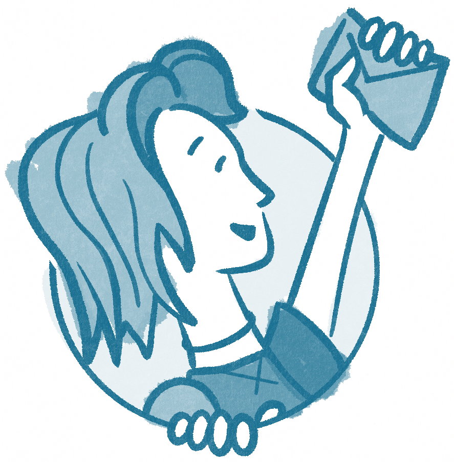 Drawing of Emma Jewell Barnett holding mail