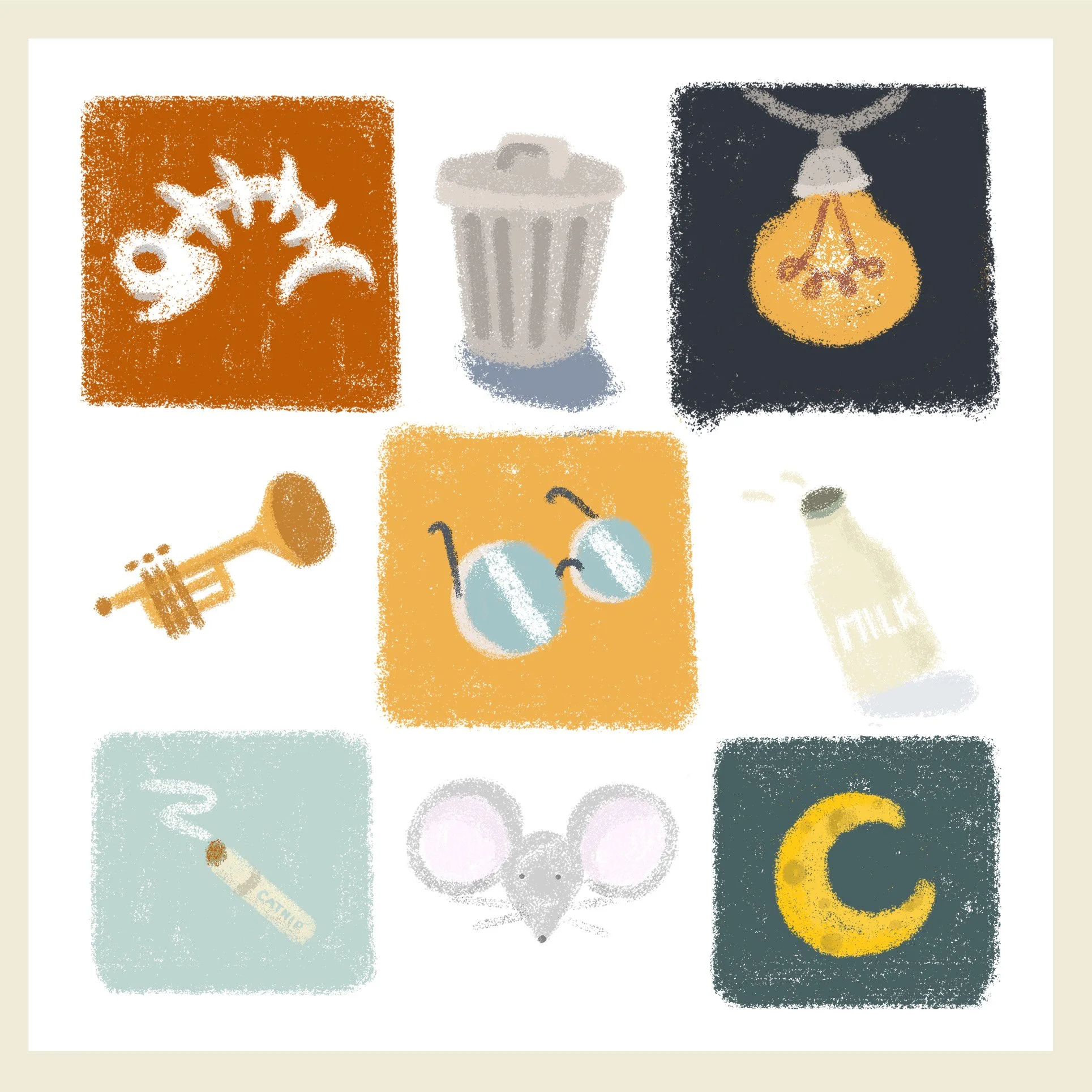 Concept drawings for Cool Cats of Jazz Alley by Emma Jewell Barnett.