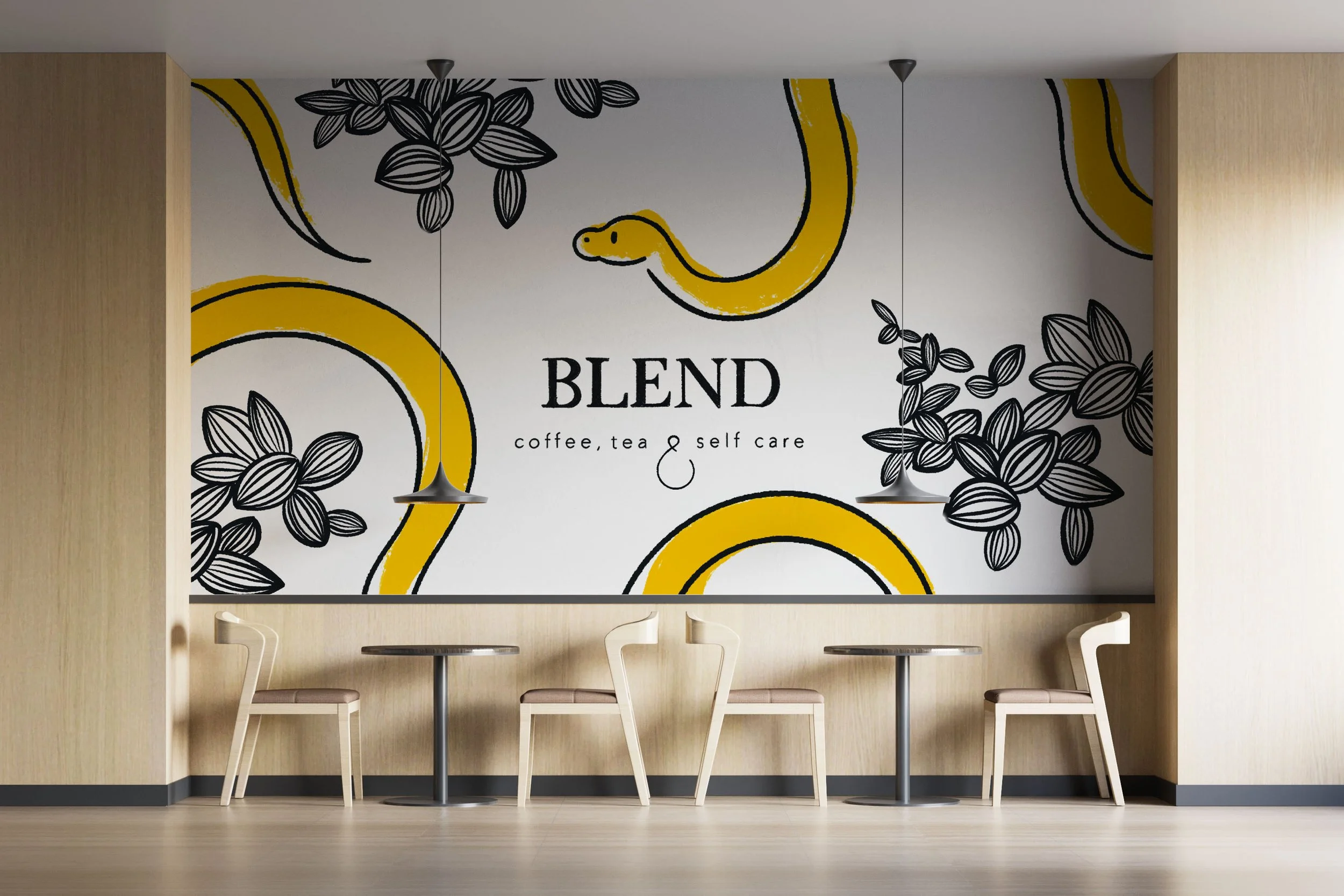 Blend coffee shop wall mural. Designed & illustrated by Emma Jewell Barnett.