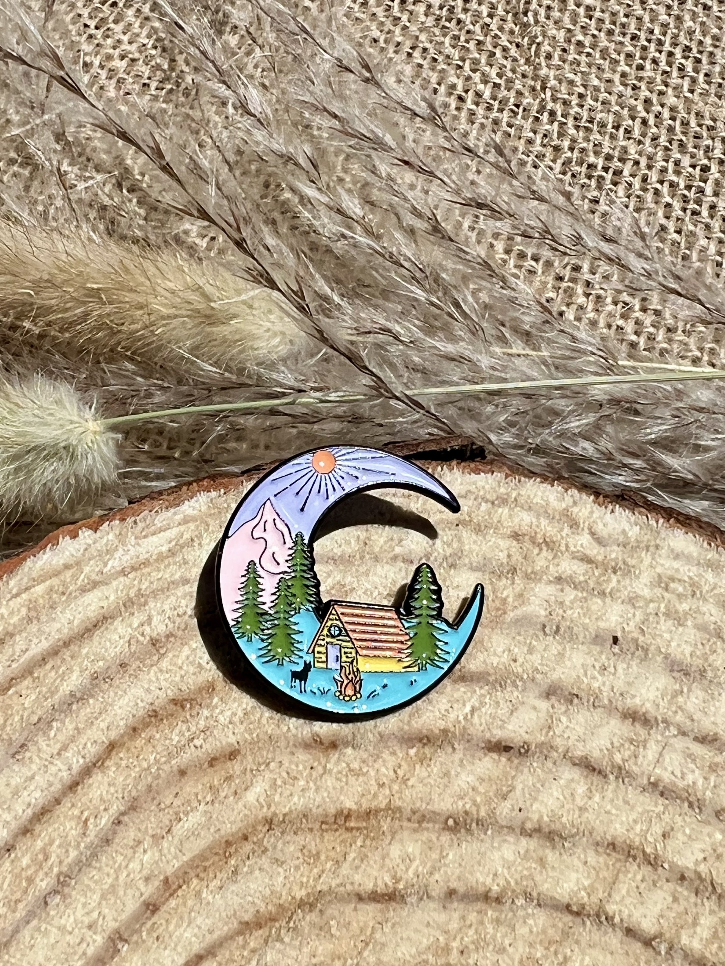Cabin Crescent Moon Pin