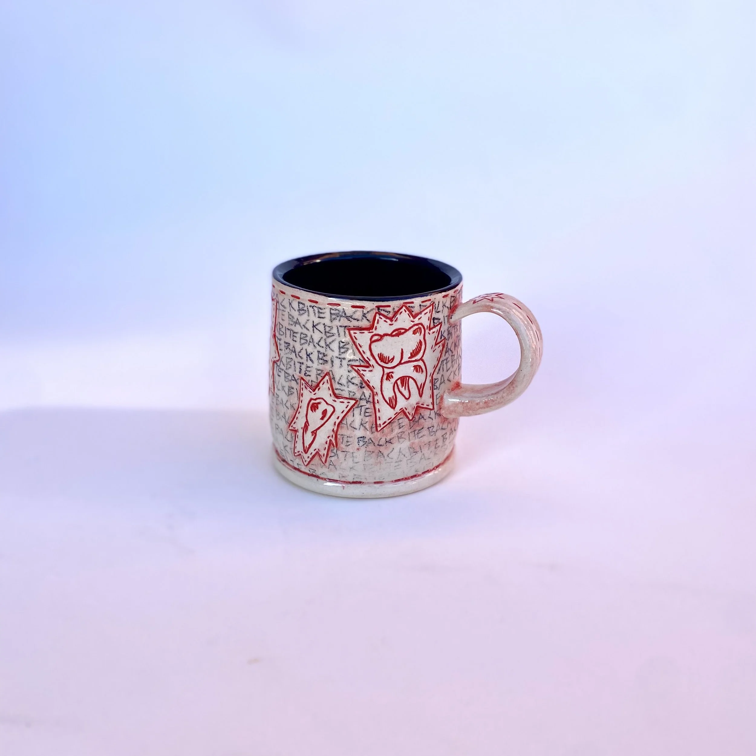 Bite Back Mug, 2025
Stoneware, underglaze, glaze, underglaze pencil
4.5 x 3 x 4.5"