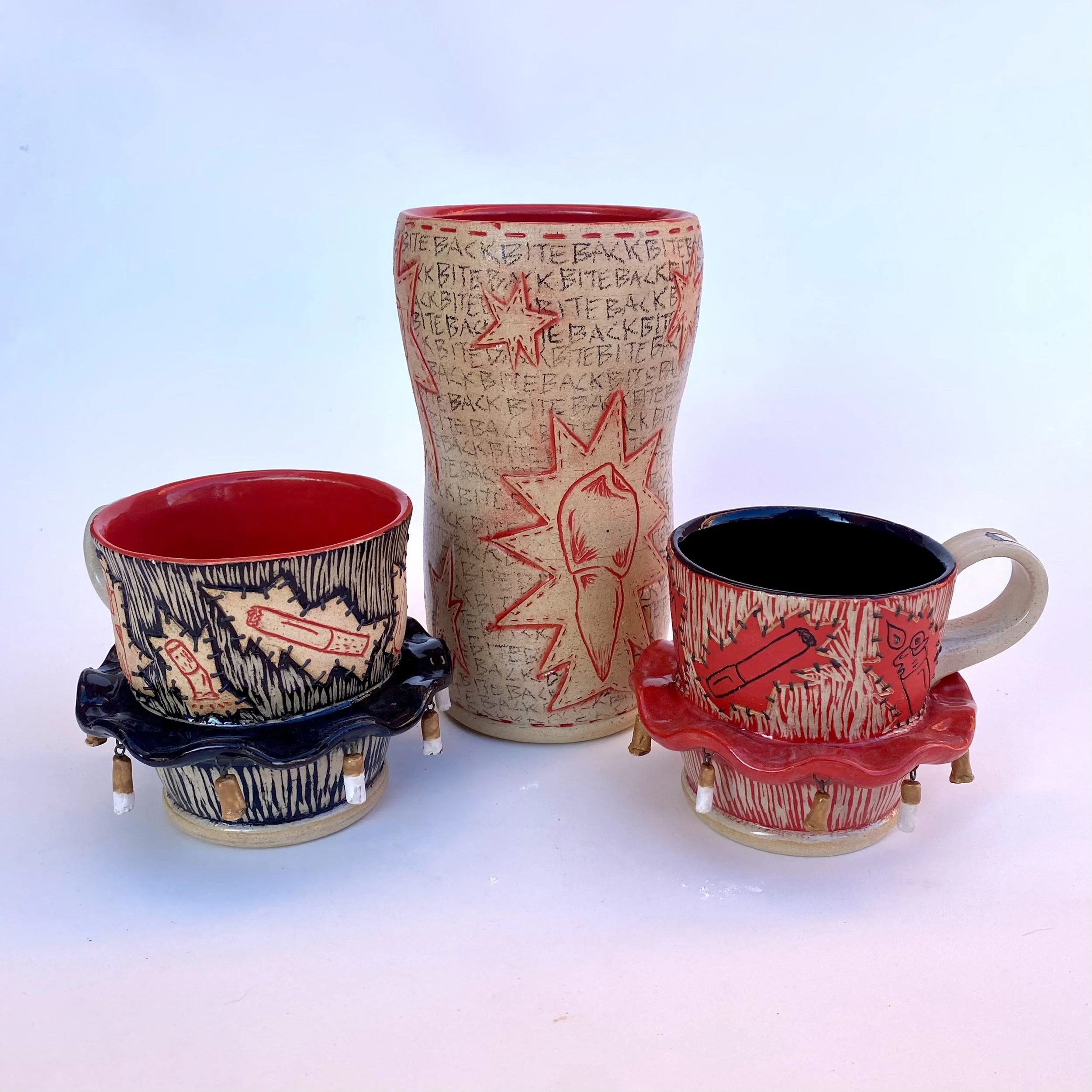 Ciggie Mugs and Bite Back Vase, 2025