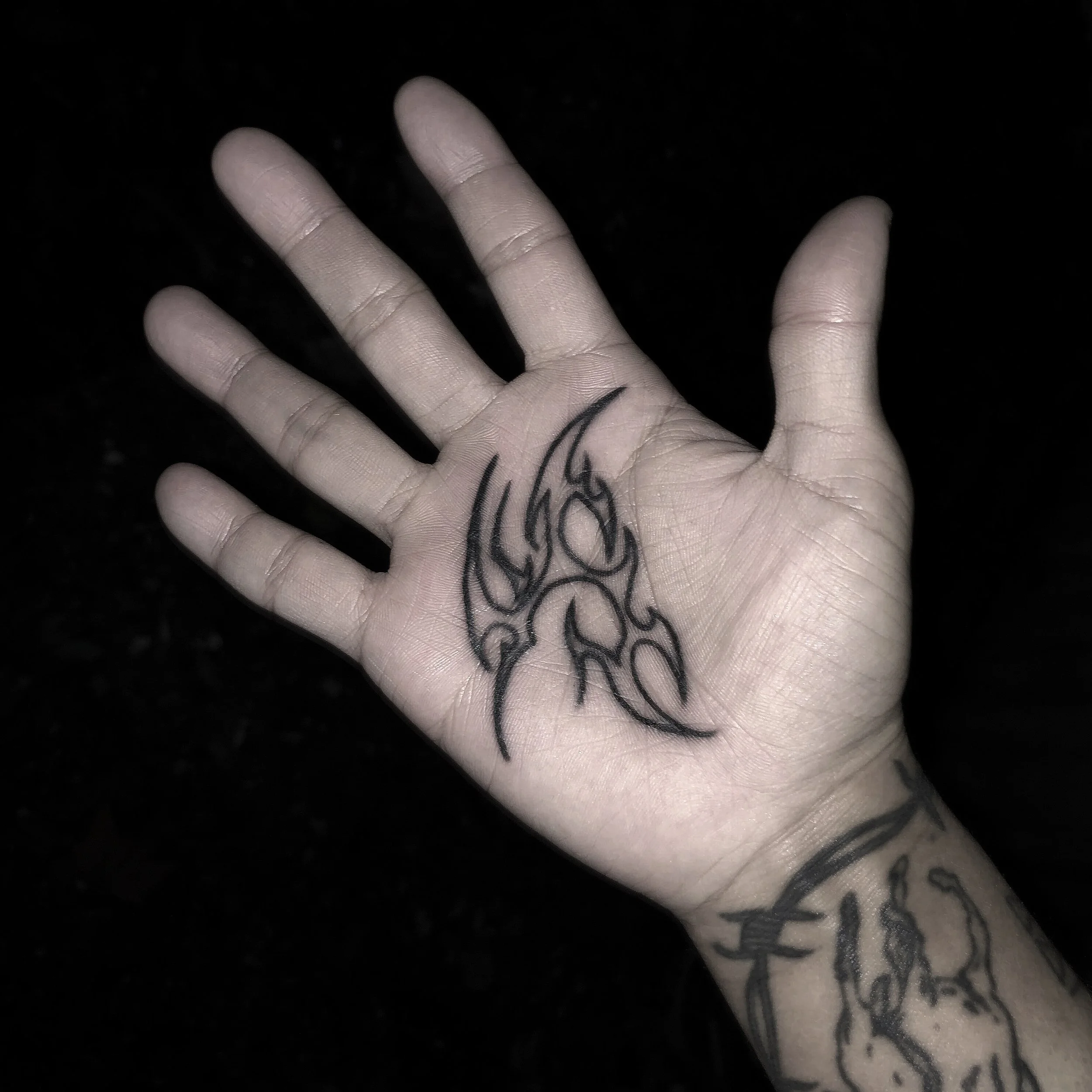 Brooklyn NYC black art totem palm tattoo/fine line tattoo