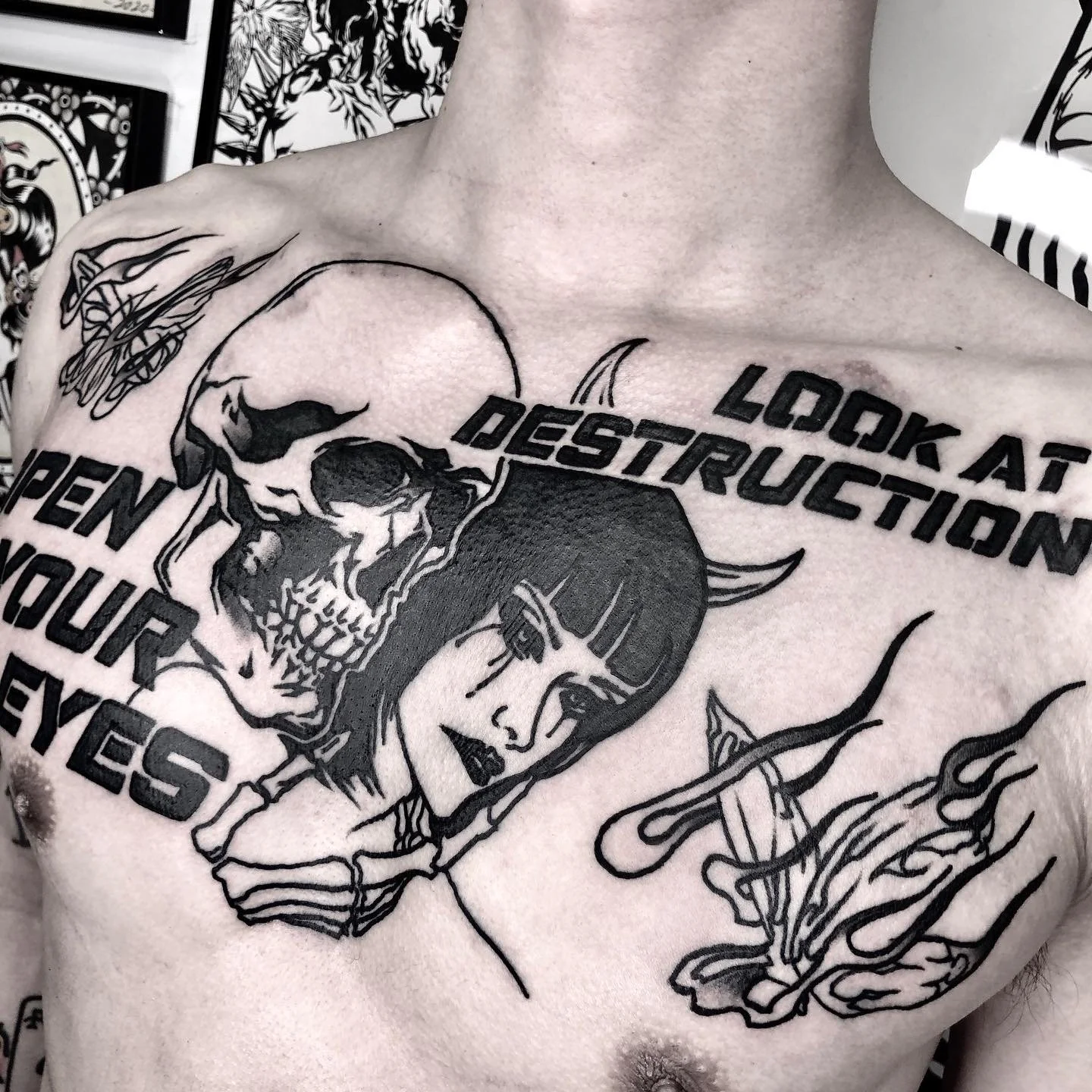 CAIN immaculate scar style Brooklyn NYC tattoo artist blackwork body ribs  tattoo death scythe chest tattoo