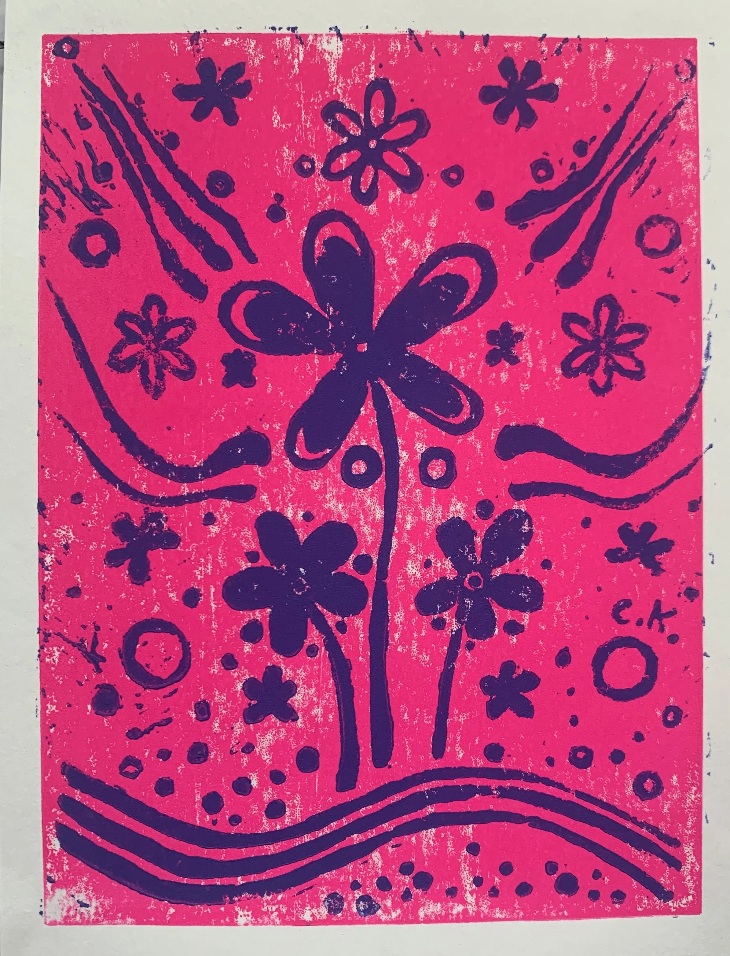 "Groovy Doodles", Linocut print, 7" x 9", 2023