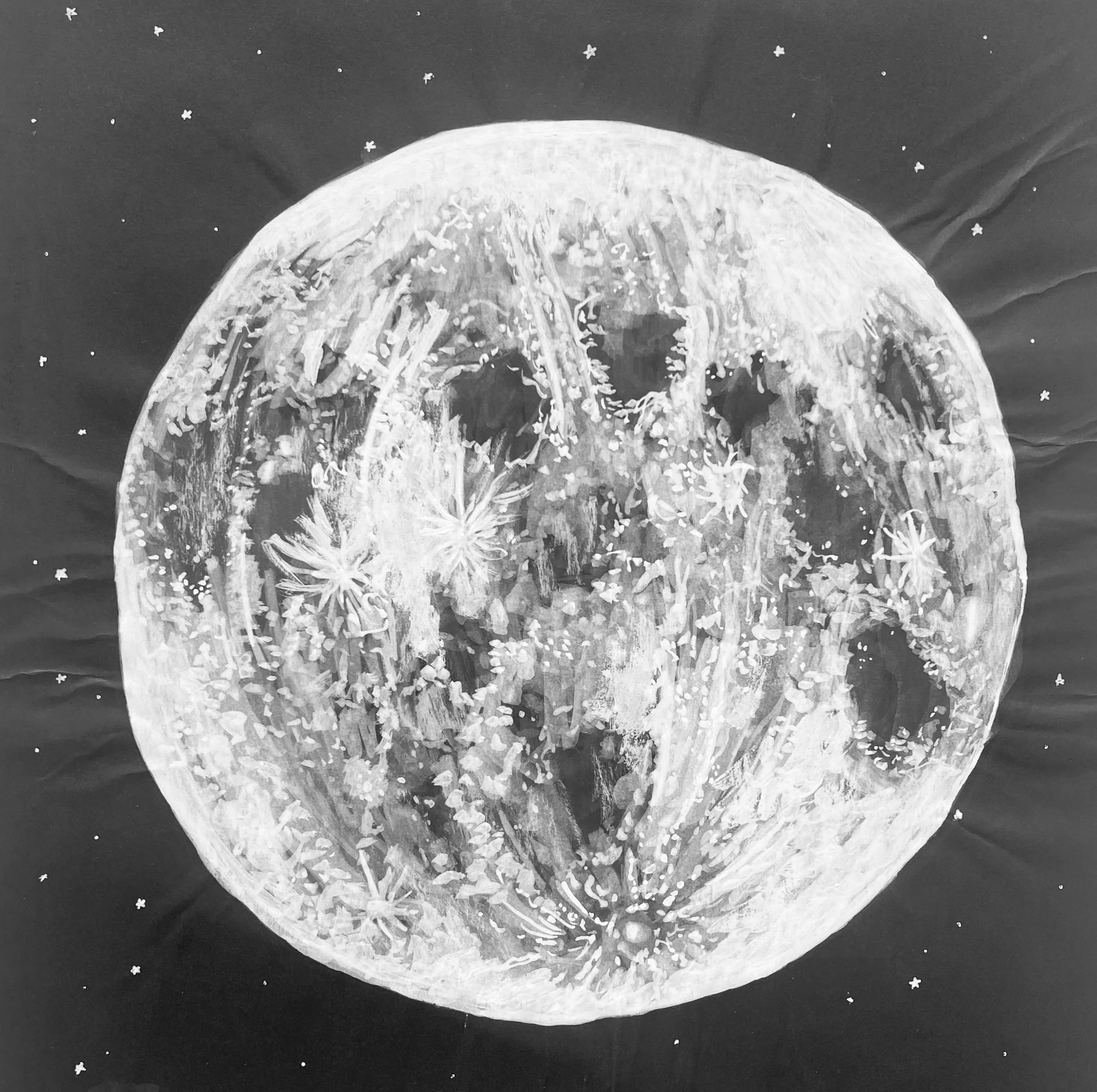 Transparent moon - 8" x 8", acrylic gouache. 2025