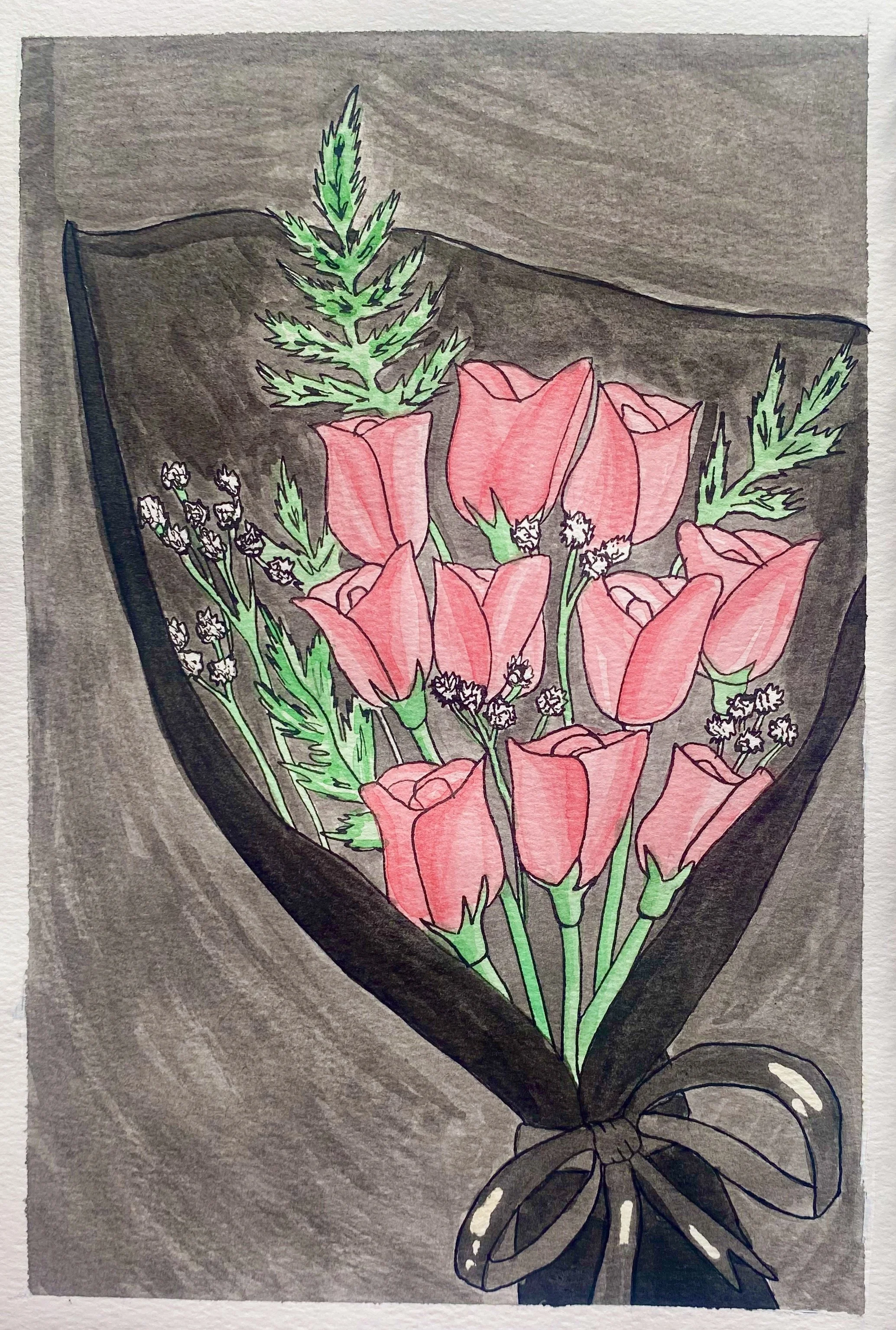 "Valentine's Day 5" - 7" x 10", india ink & watercolour. 2026
