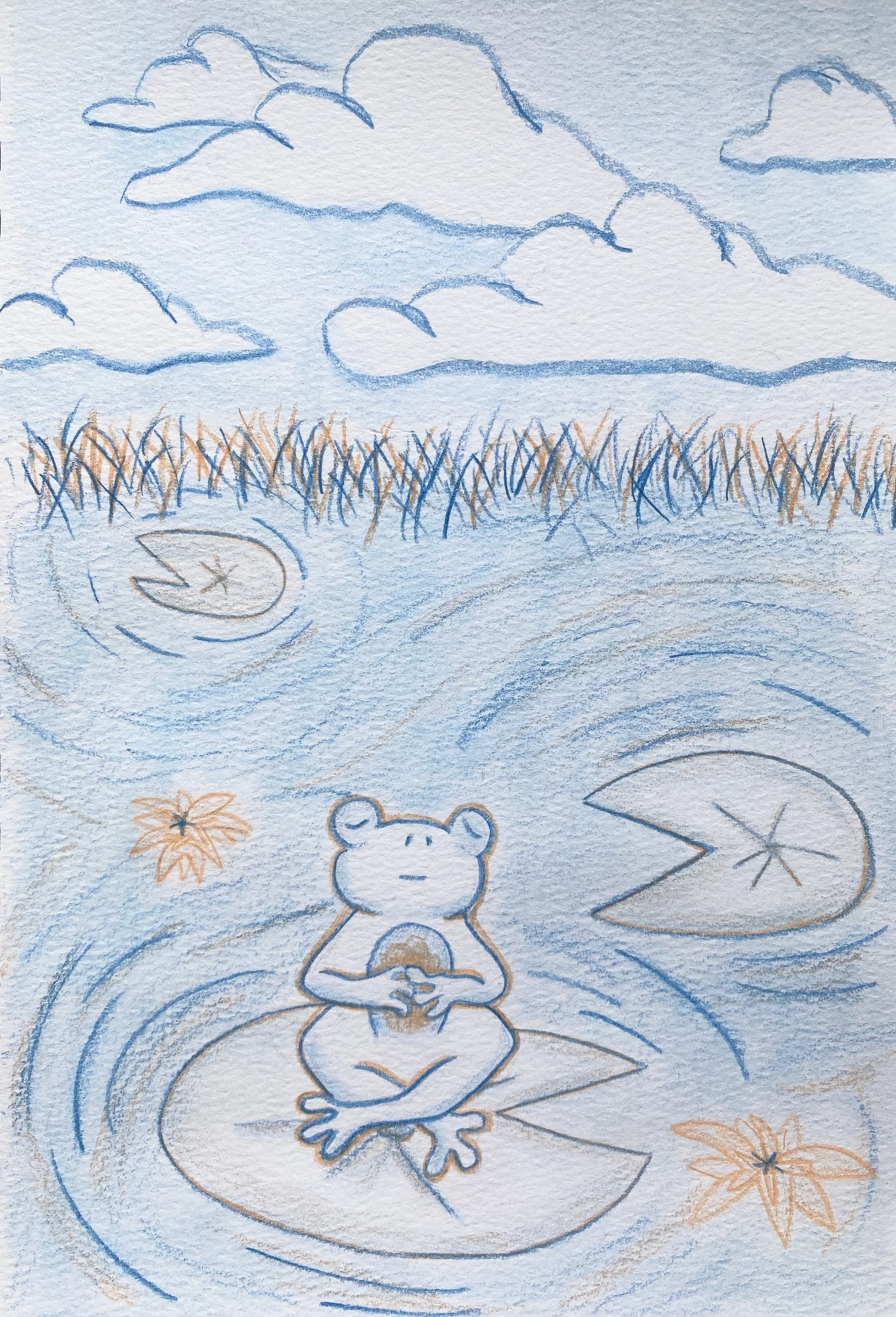 "Benny the Mystical Frog" - 7" x 10", pencil crayon. 2026
