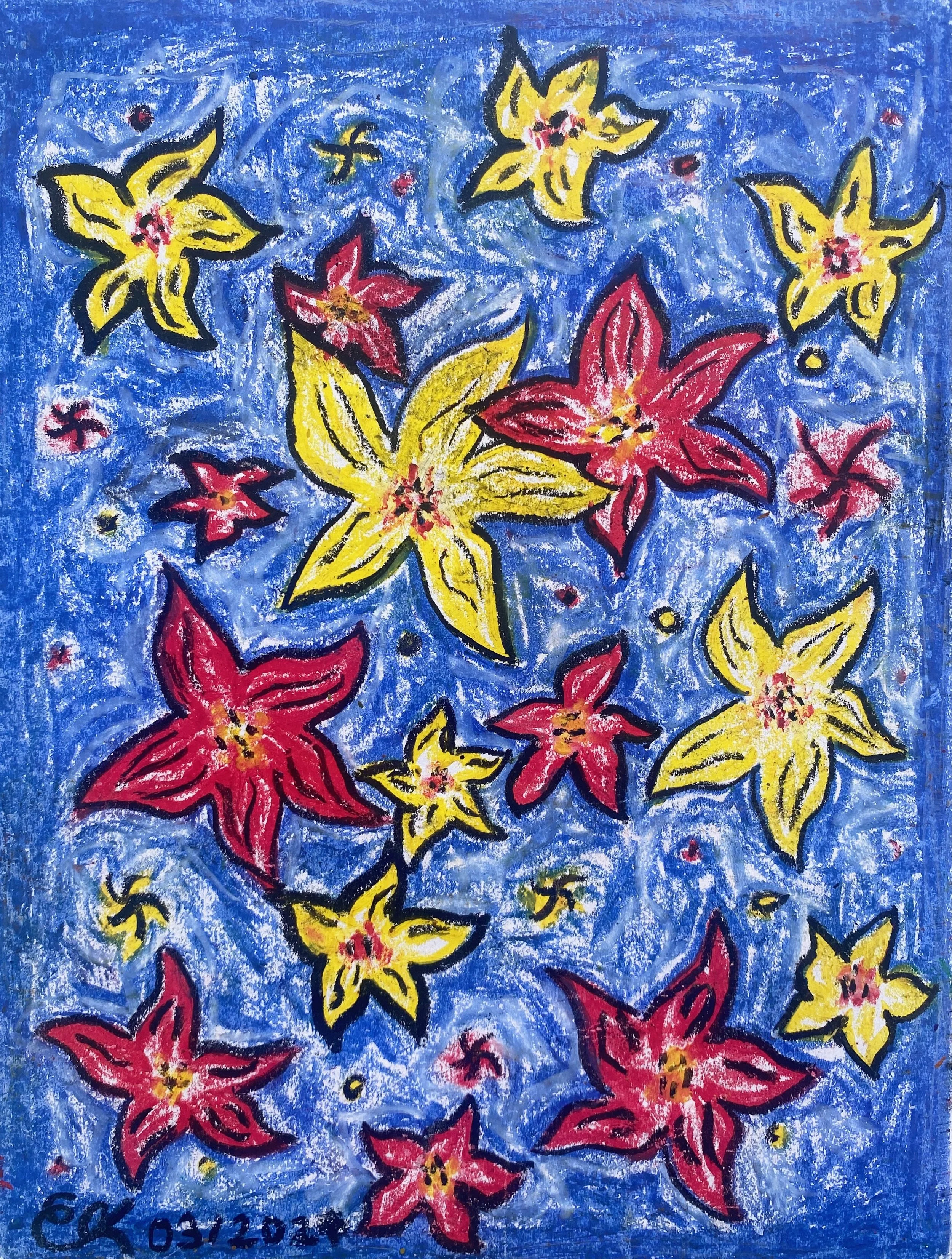 "RYB Lotus" - 8.5" x 11", oil pastels. 2024