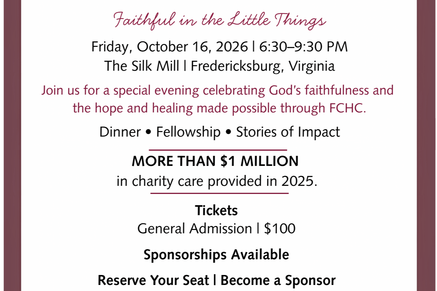 A Night Celebrating                                              Hope &amp; Healing with                                        Fredericksburg Christian Health Center